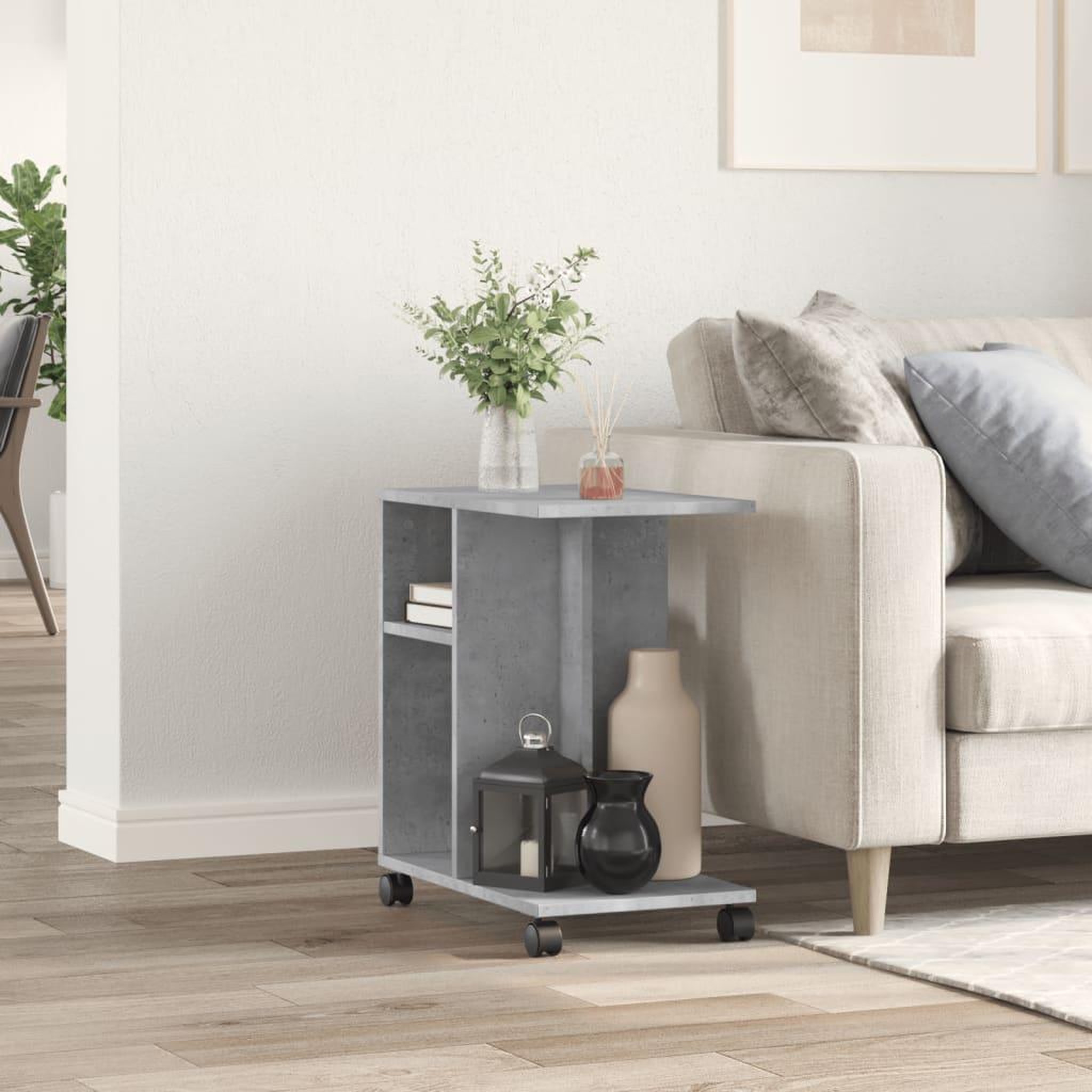 Voir la diapositive 3 : VIDAXL Table d'appoint avec roues gris beton bois d'ingenierie