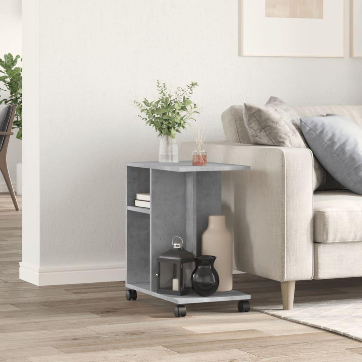 VIDAXL Table d'appoint avec roues gris beton bois d'ingenierie