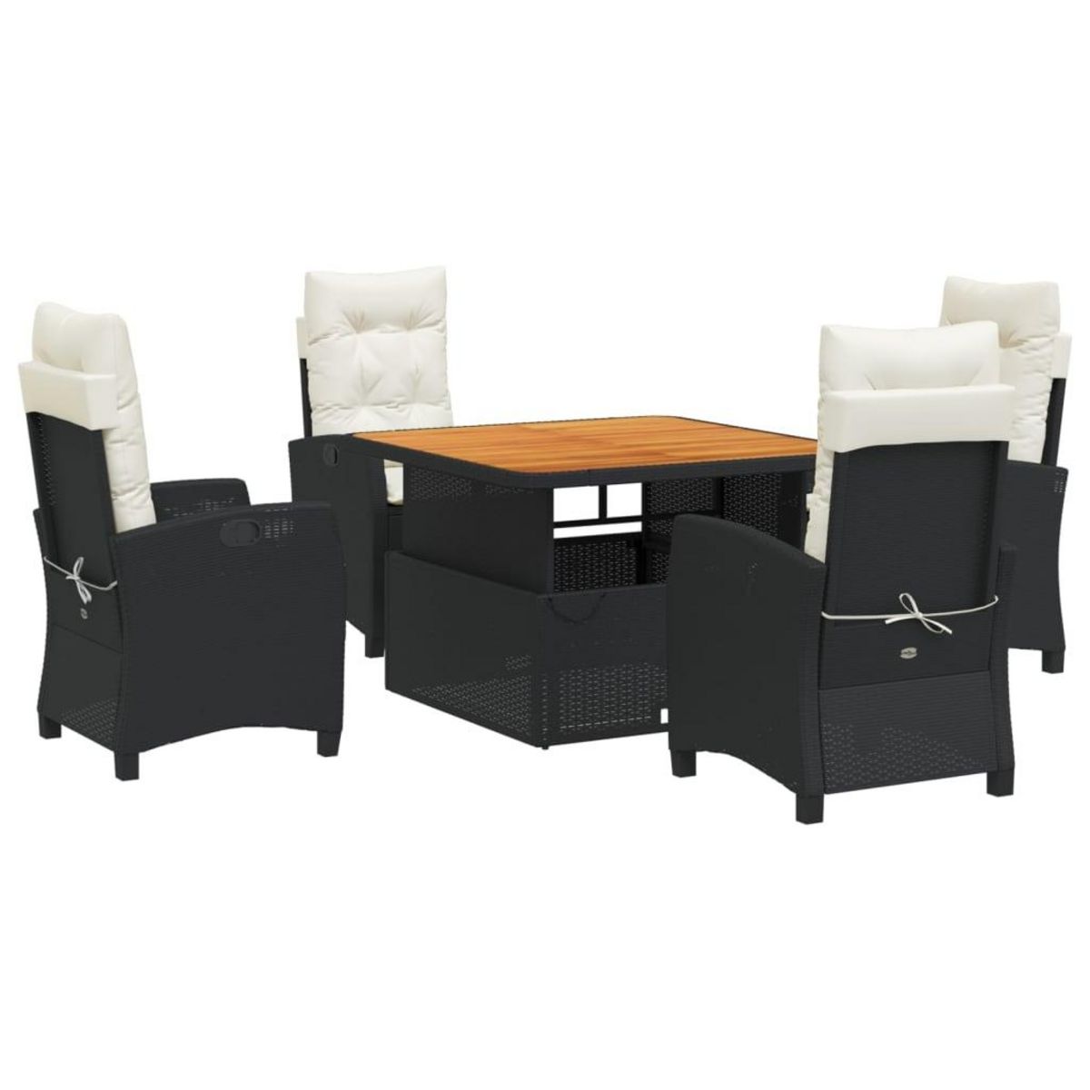 VIDAXL Ensemble a manger de jardin coussins 5pcs Noir Resine tressee