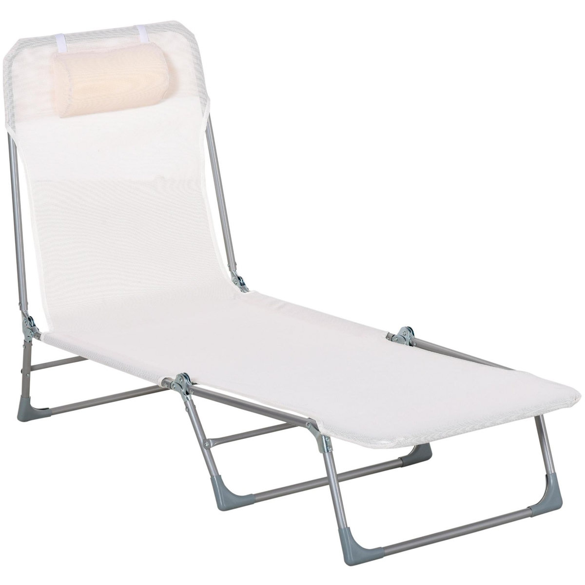 OUTSUNNY Bain de soleil transat pliable dossier réglable 5 positions acier teslin crème
