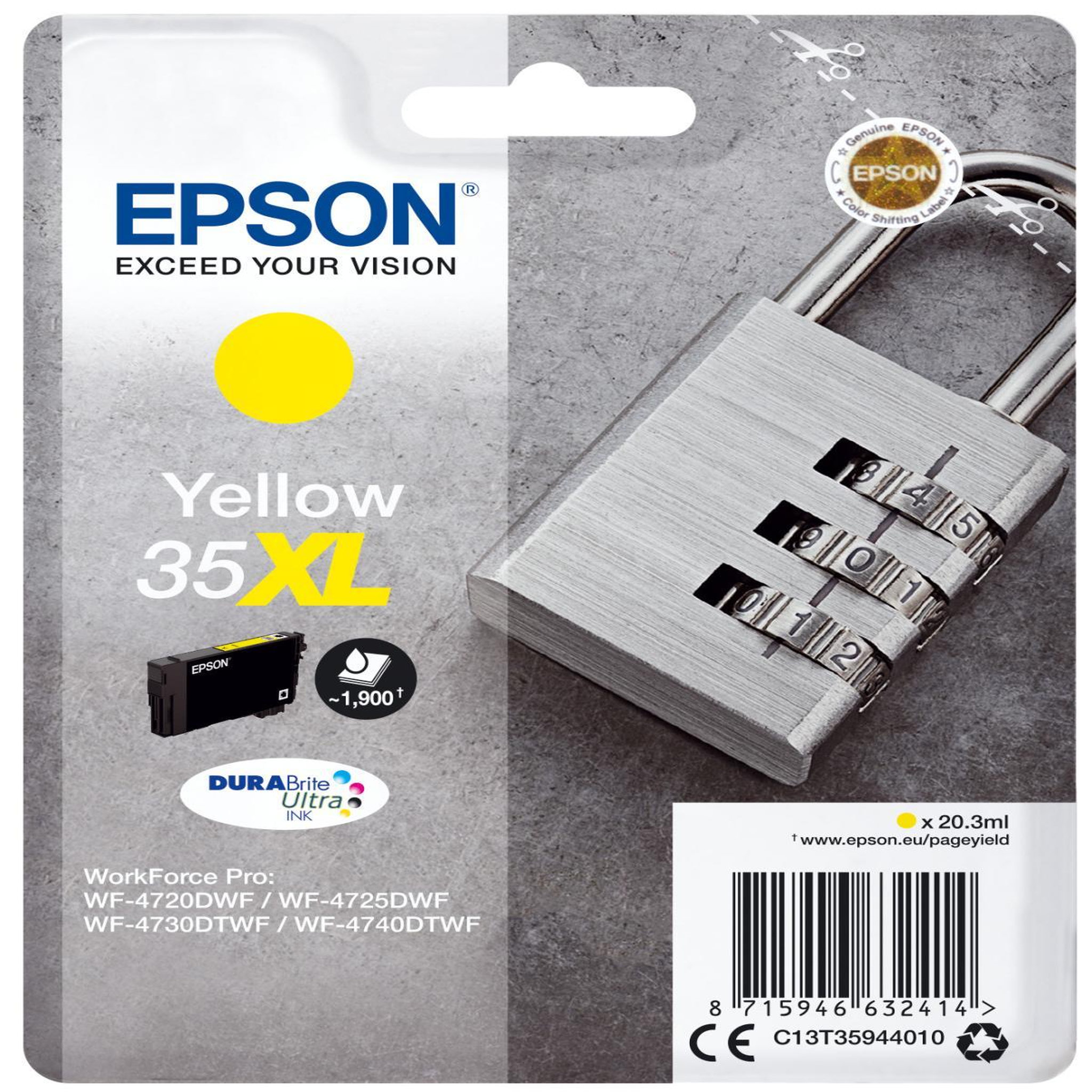 Voir la diapositive 2 : Epson Cartouche d'encre Jaune Epson C13T35944010 Haute capacité