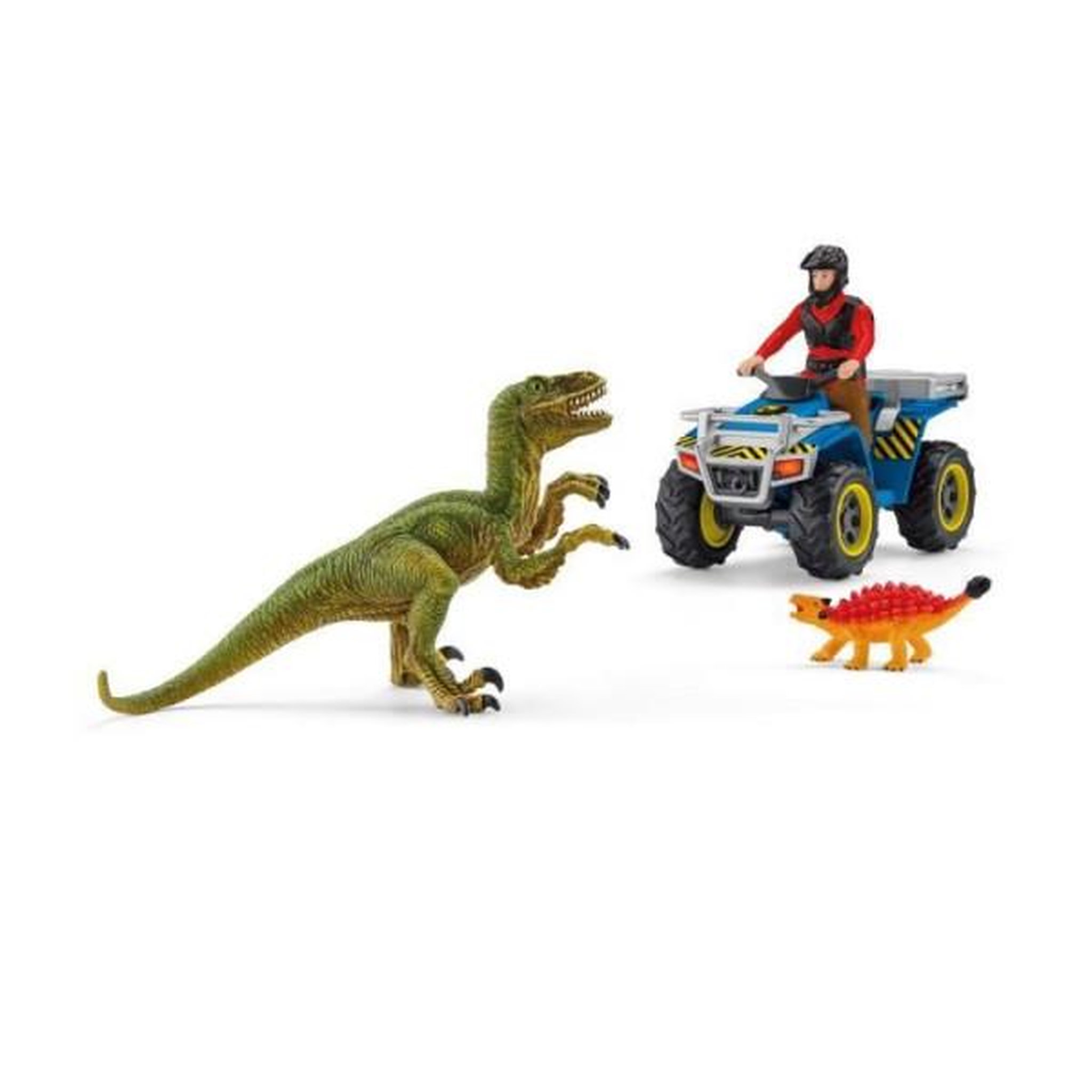 Voir la diapositive 3 : Schleich Fuite sur quad face au vélociraptor - Ensemble de Jouets Préhistoriques de 5 Pieces pour Garçons et Filles a Partir de 4 ans