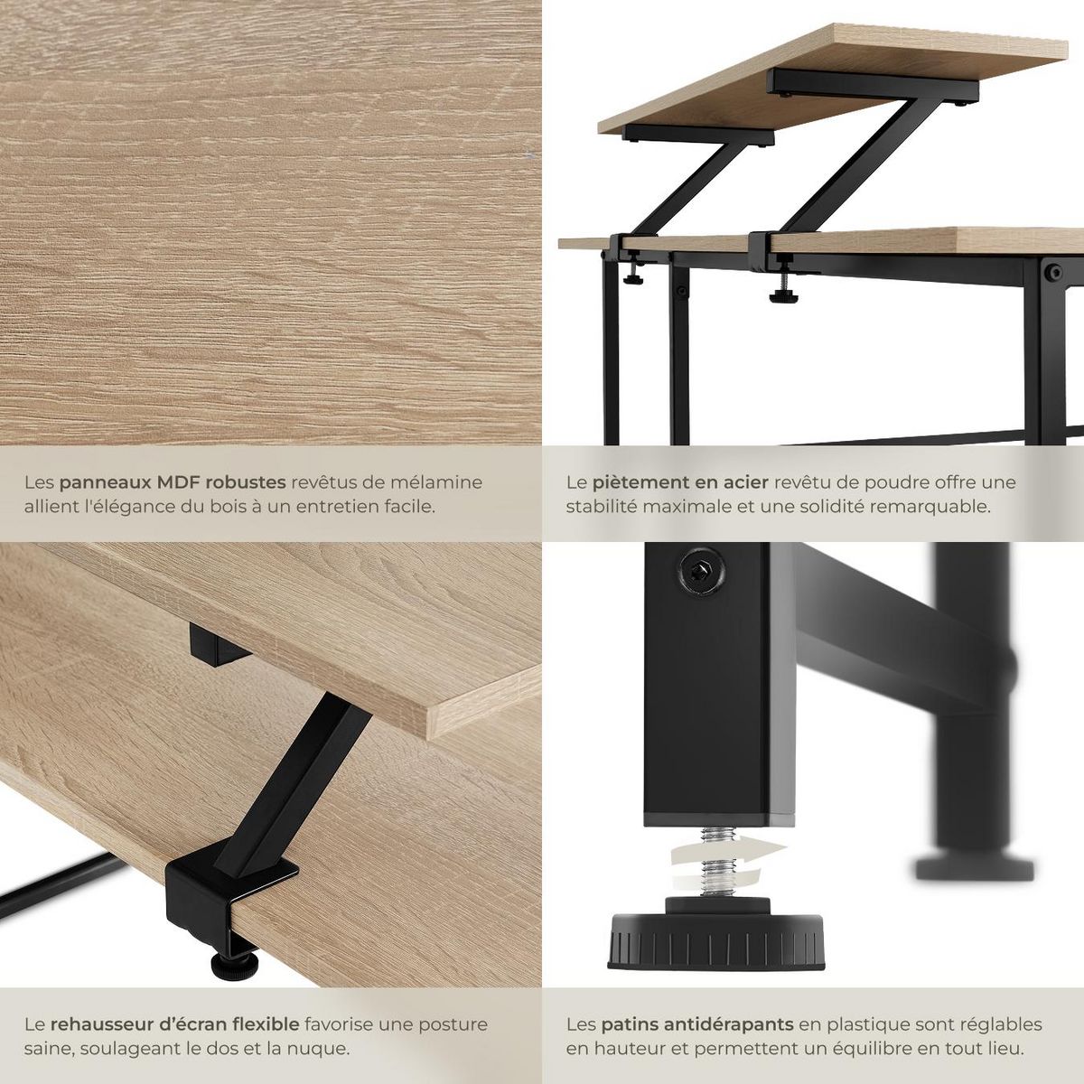 tectake Bureau Style industriel avec Fixation du moniteur coulissant