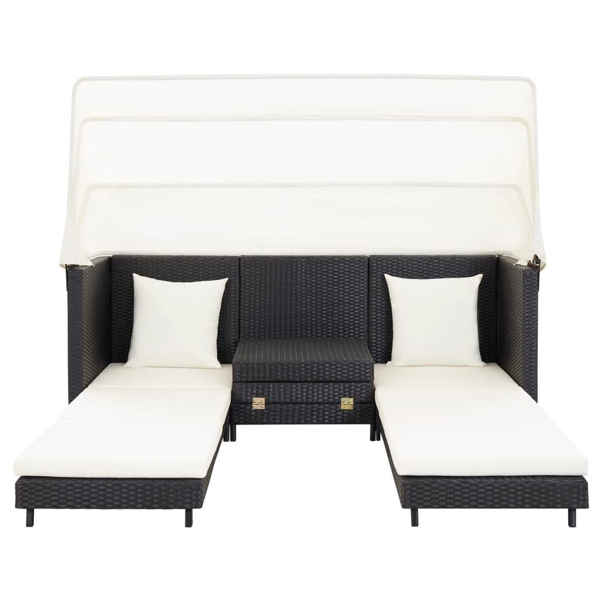 Voir la diapositive 5 : VIDAXL Canape-lit extensible 3 places avec toit Resine tressee Noir