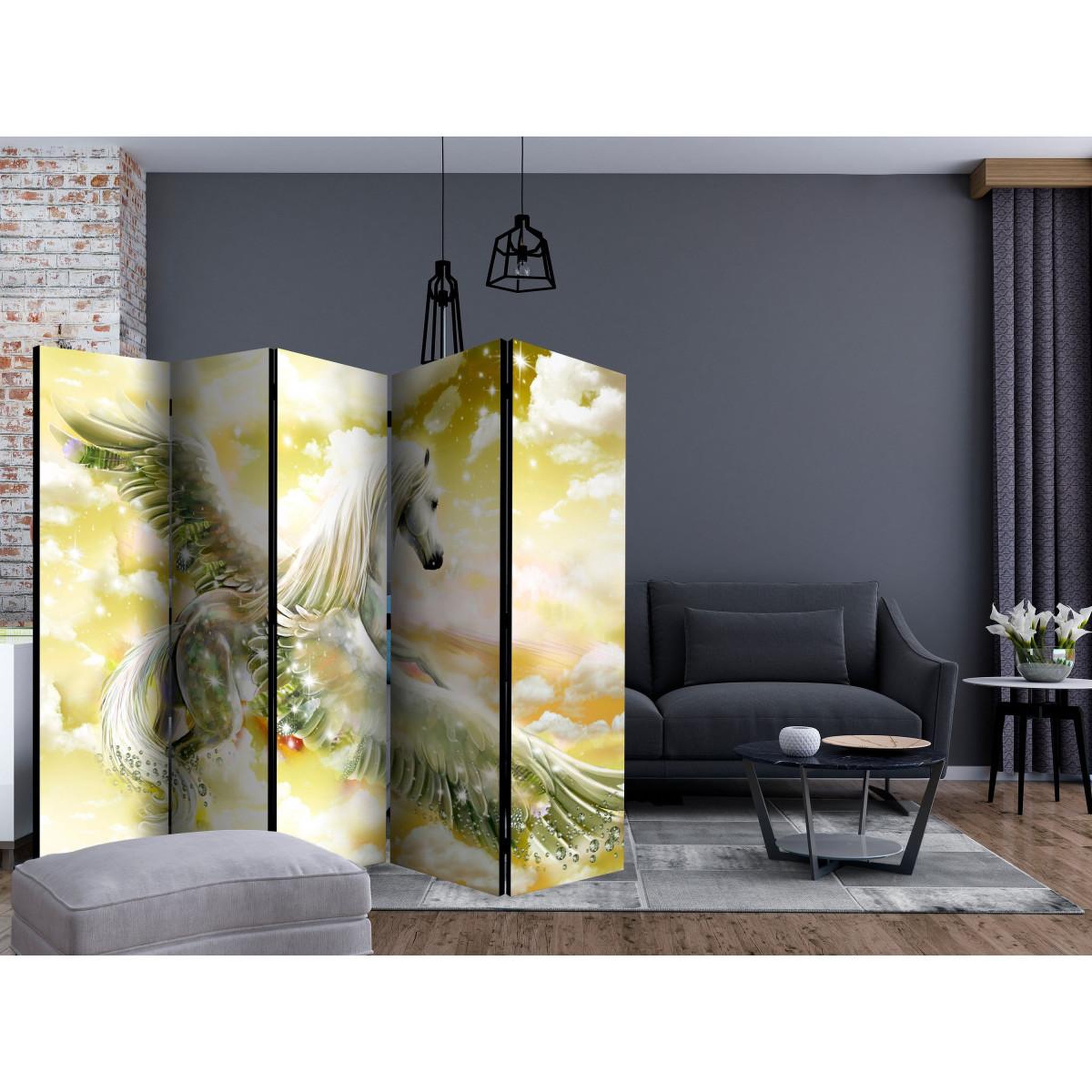 Voir la diapositive 2 : Paris Prix Paravent 5 volets  pegasus yellow  172x225cm