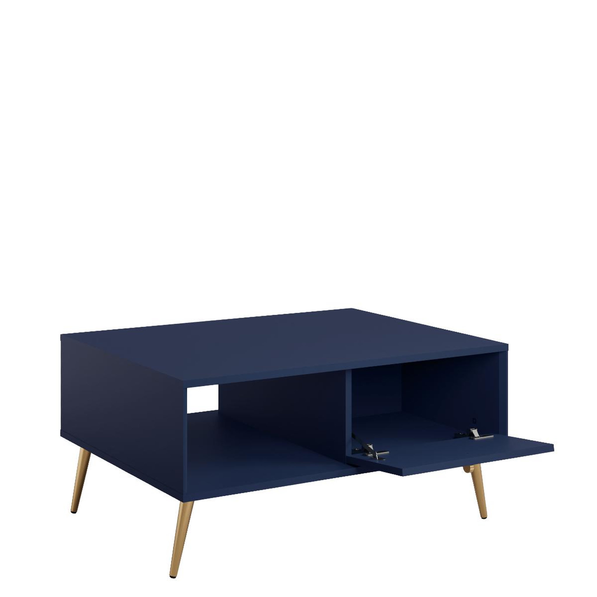 Voir la diapositive 3 : JLC KREATION Table basse avec tiroir bleu et pied doré ezia