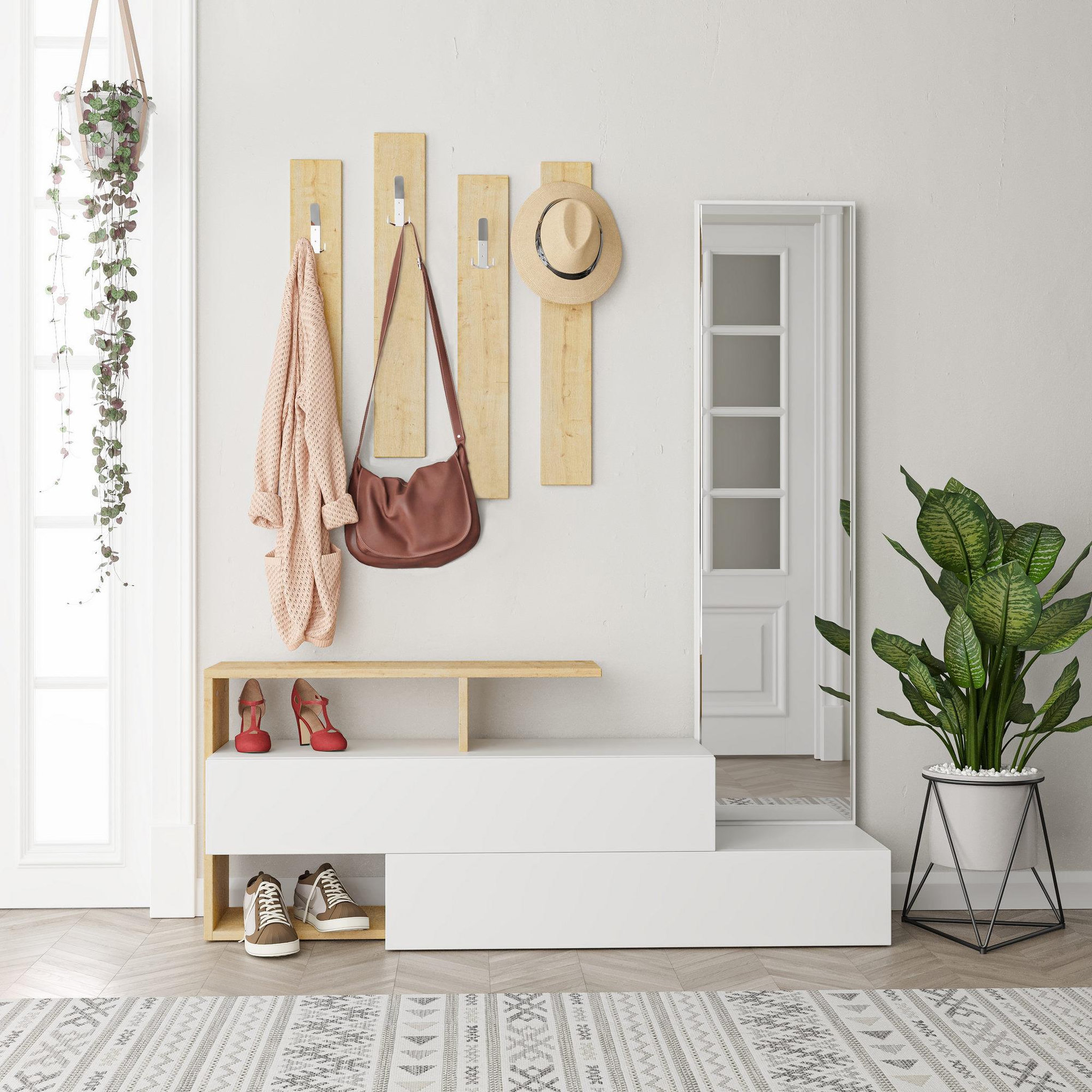 Voir la diapositive 2 : Habitat et Jardin Meuble d'entrée avec miroir en bois  ramda  - 137 x 35 x 154 cm - beige