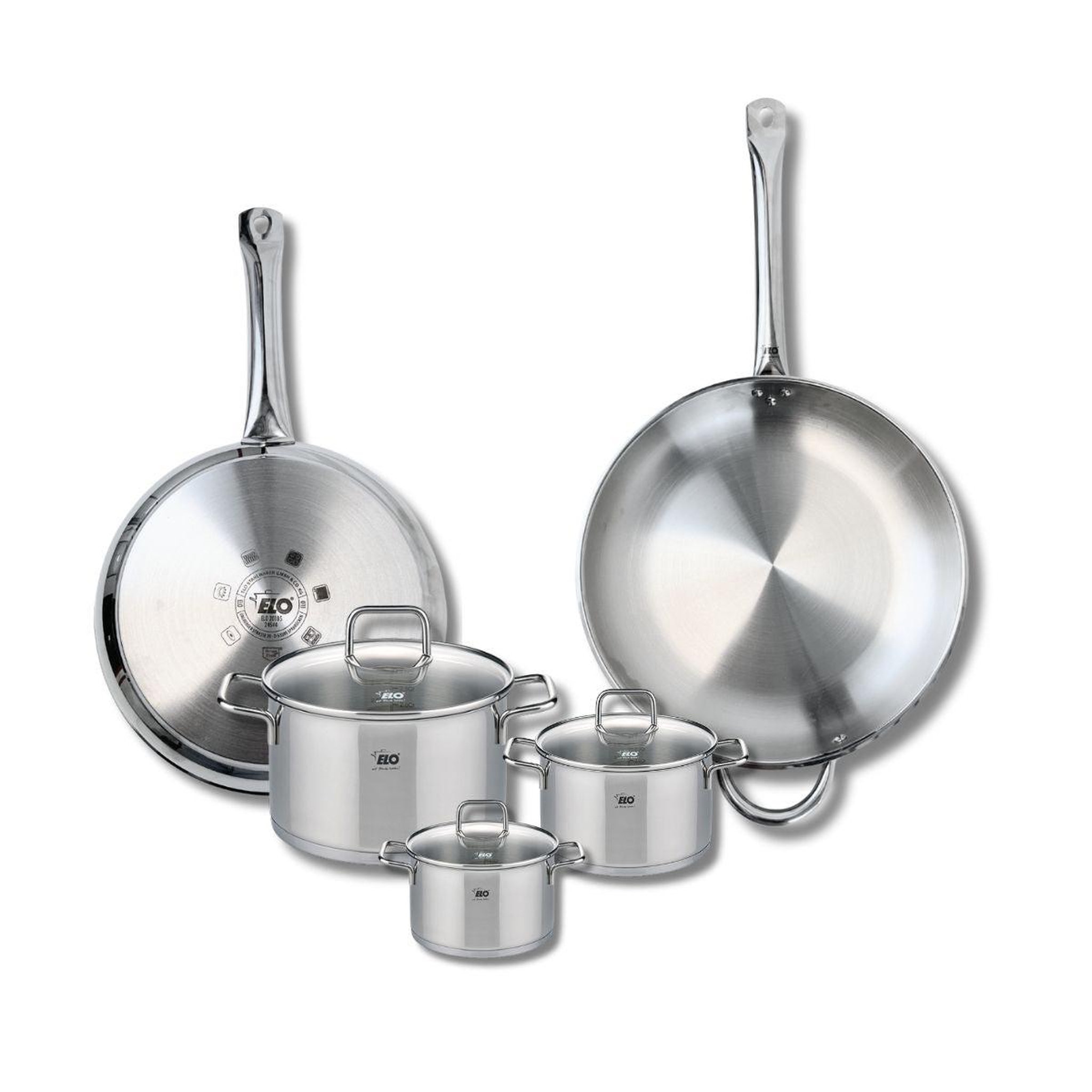 ELO Ensemble de 2 poêles de cuisson 28 et 32 cm et 3 faitouts 12, 14 et 20 cm elo profi citrin