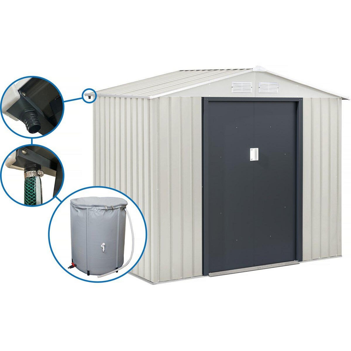 Habitat et Jardin Abri de jardin métal  Nebraska  - 4,07m² avec gouttière et récupérateur d'eau