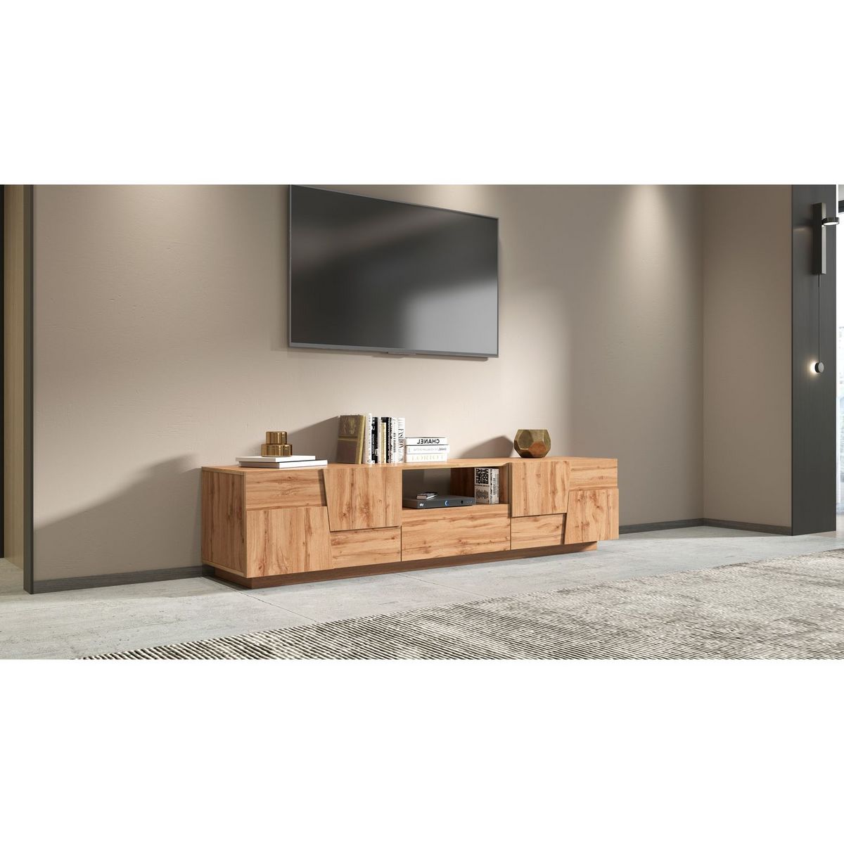 Meuble TV 1 niche 1 tiroir 4 portes L220 cm ROME