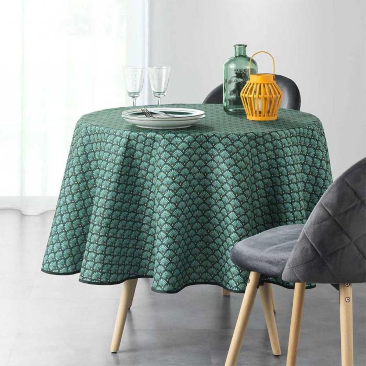 Paris Prix Nappe Ronde Imprimée  Art Chic  180cm Vert