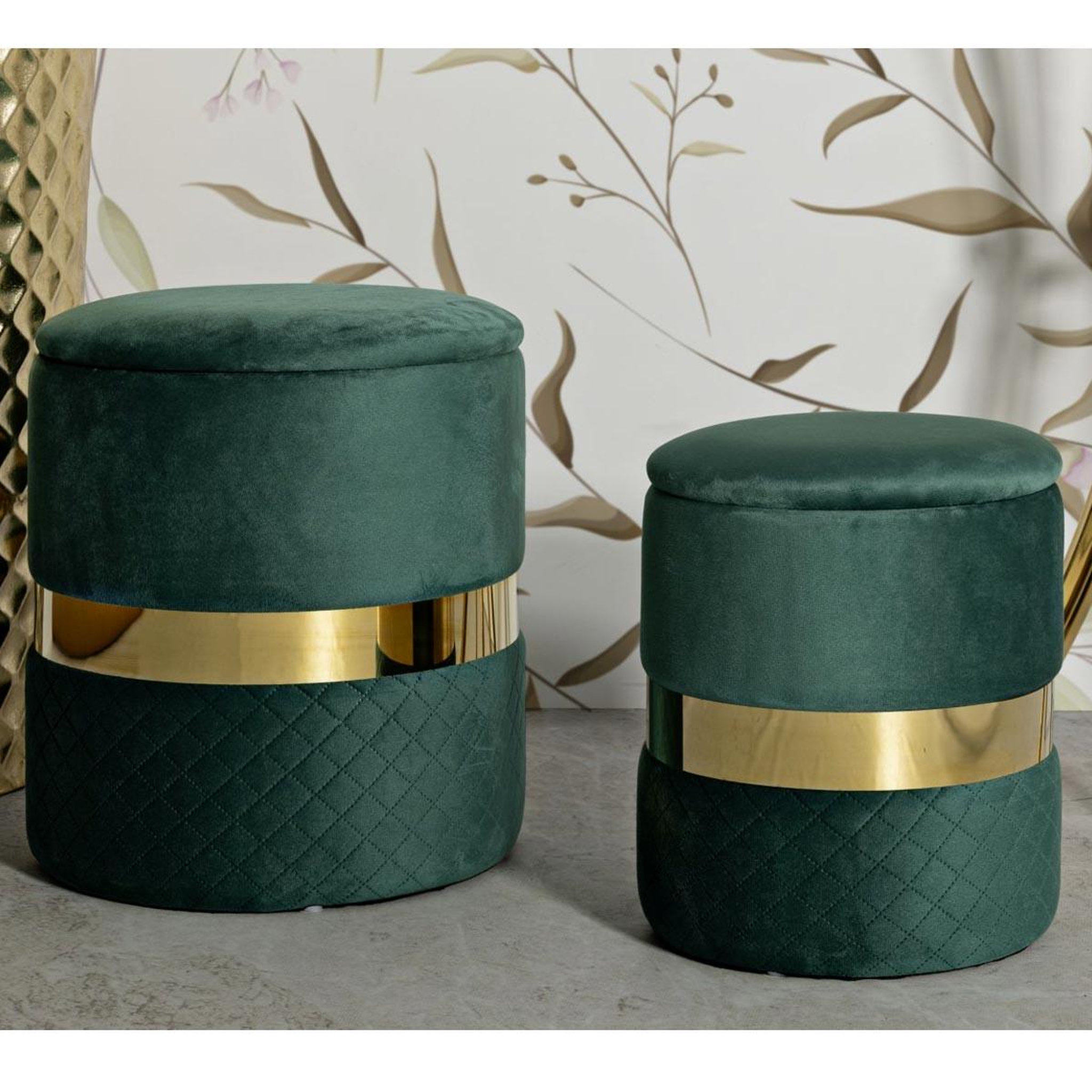 Voir la diapositive 5 : Paris Prix Lot de 2 poufs coffres  sheffild  42cm vert & or