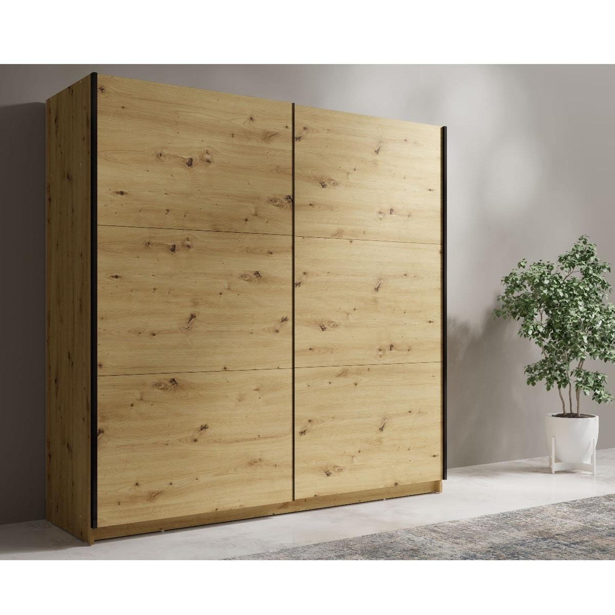 Voir la diapositive 3 : JLC KREATION Armoire dressing moderne avec portes coulissantes 150cm kas