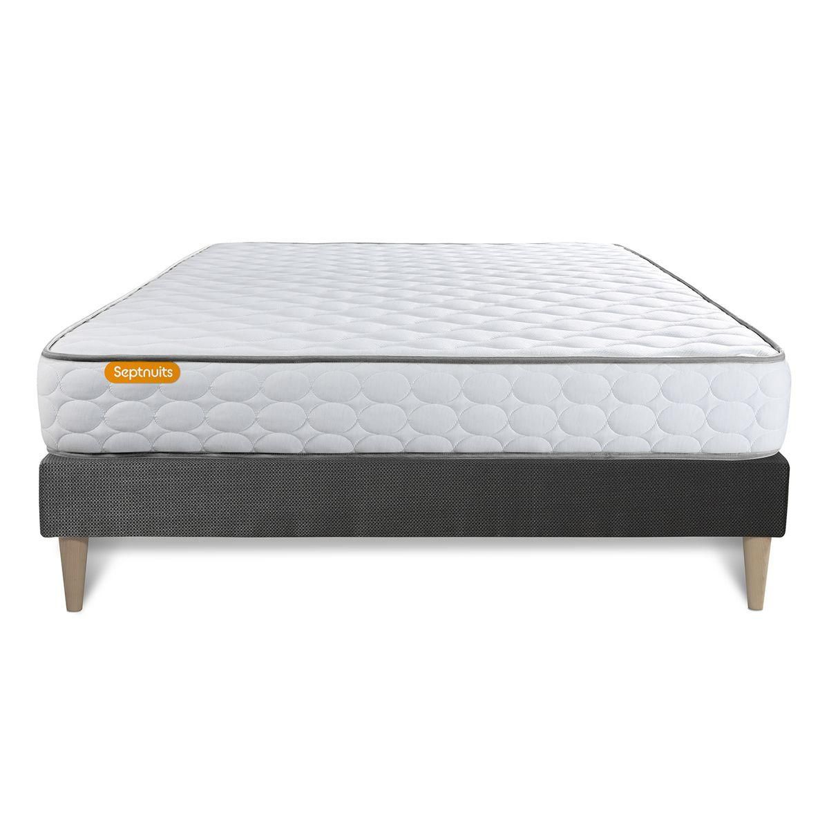 SEPTNUITS Matelas Mémoire de forme + sommier kit gris Memo