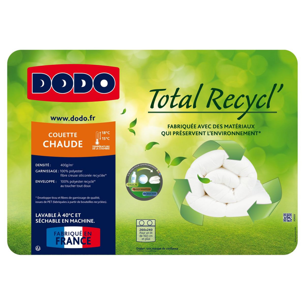 DODO Couette chaude en polyester toucher doux 400 g/m² totale recycl'
