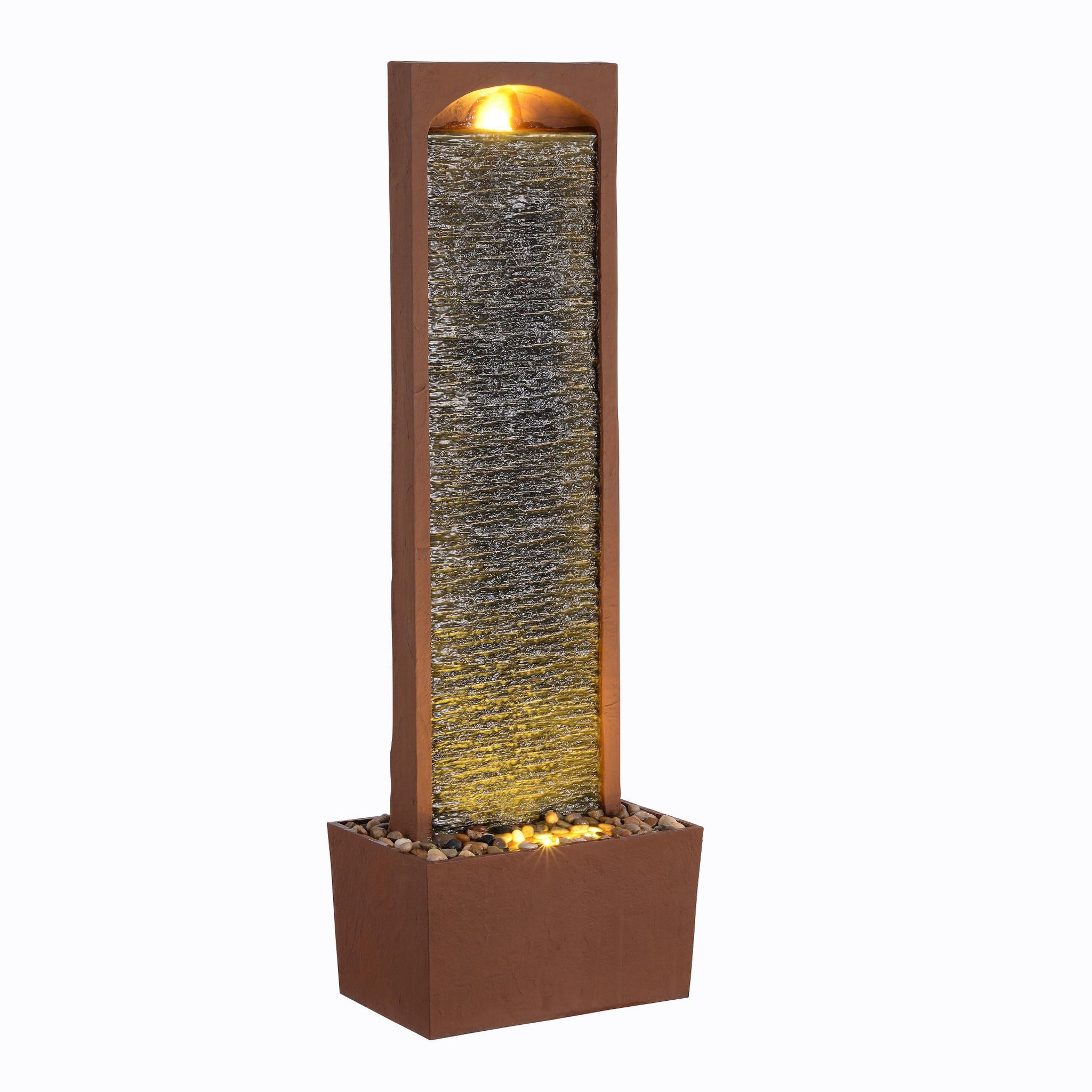 Voir la diapositive 6 : TEAMSON HOME Fontaine cascade LED extérieure 98 cm, façade texturée et galets