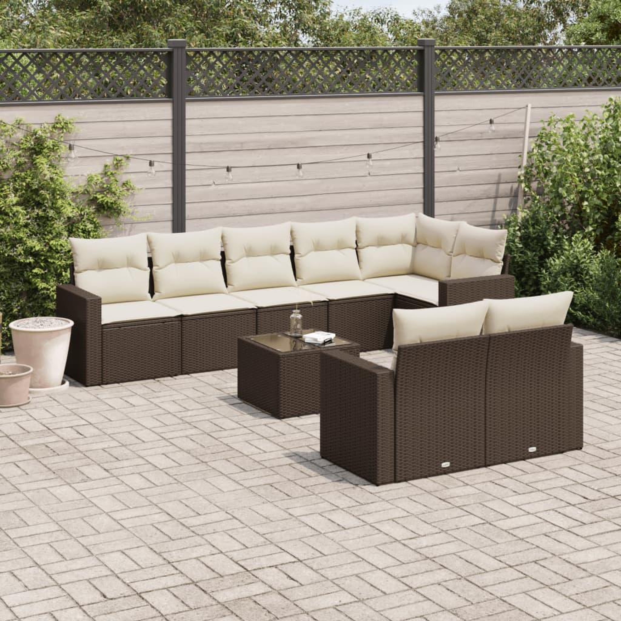 VIDAXL Salon de jardin avec coussins 9 pcs marron resine tressee