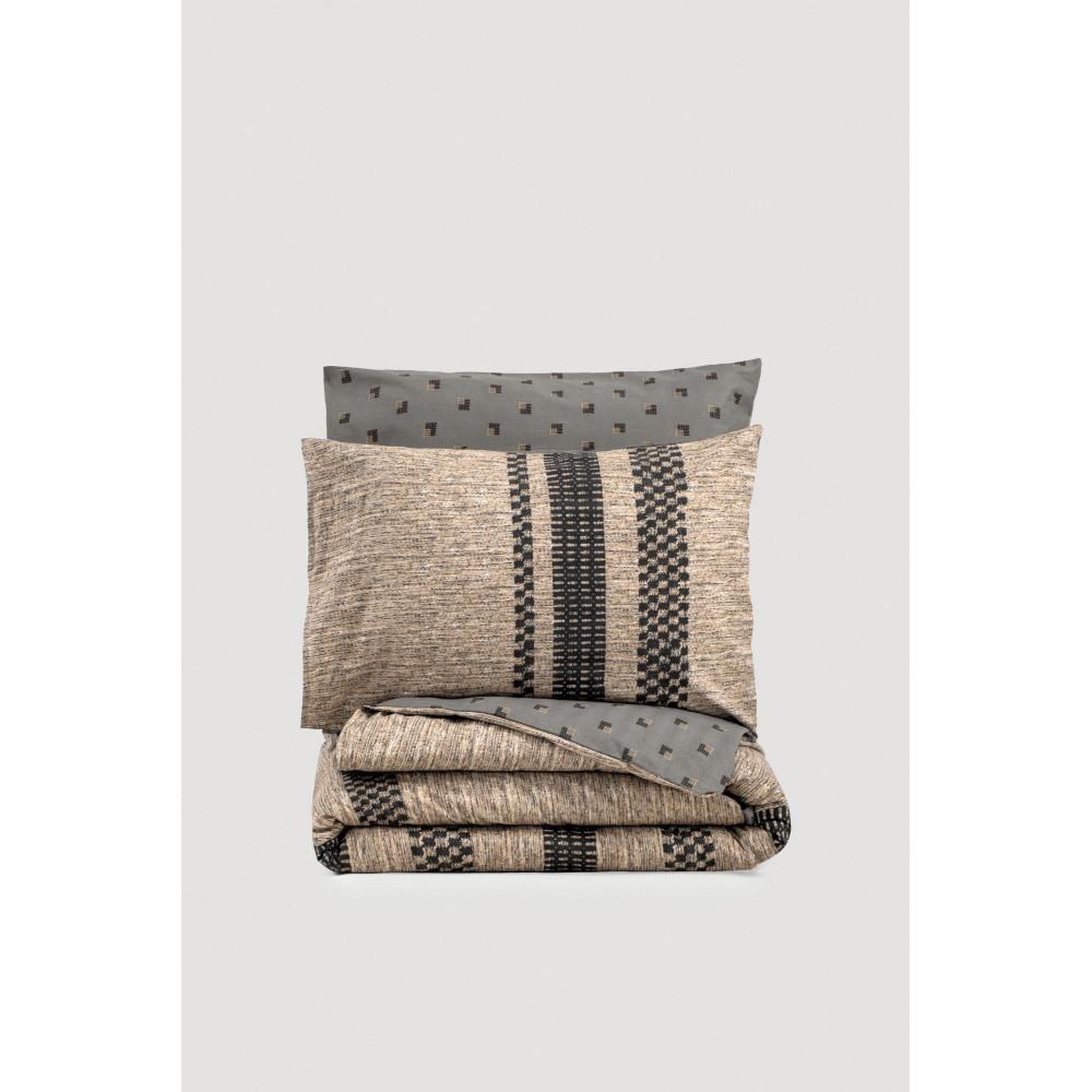 Voir la diapositive 3 : GENERIQUE Parure de lit - 1 housse de couette 140 x 200 cm + 2 taies d'oreiller 60 x 60 cm - 100% coton renforcé - Brun