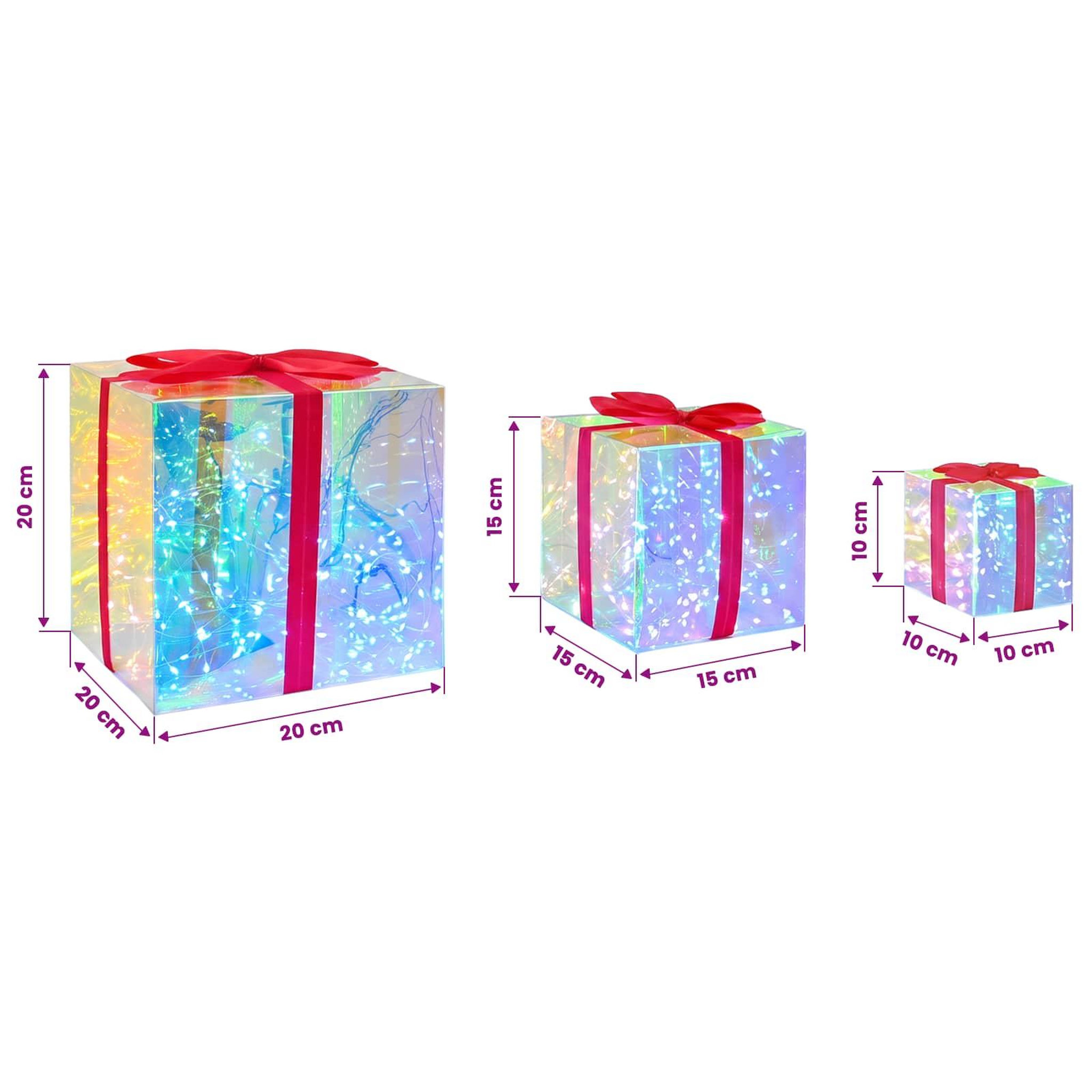 Voir la diapositive 3 : VIDAXL Boîte-cadeau LED iridescente prismatique 3 pc Multicolore