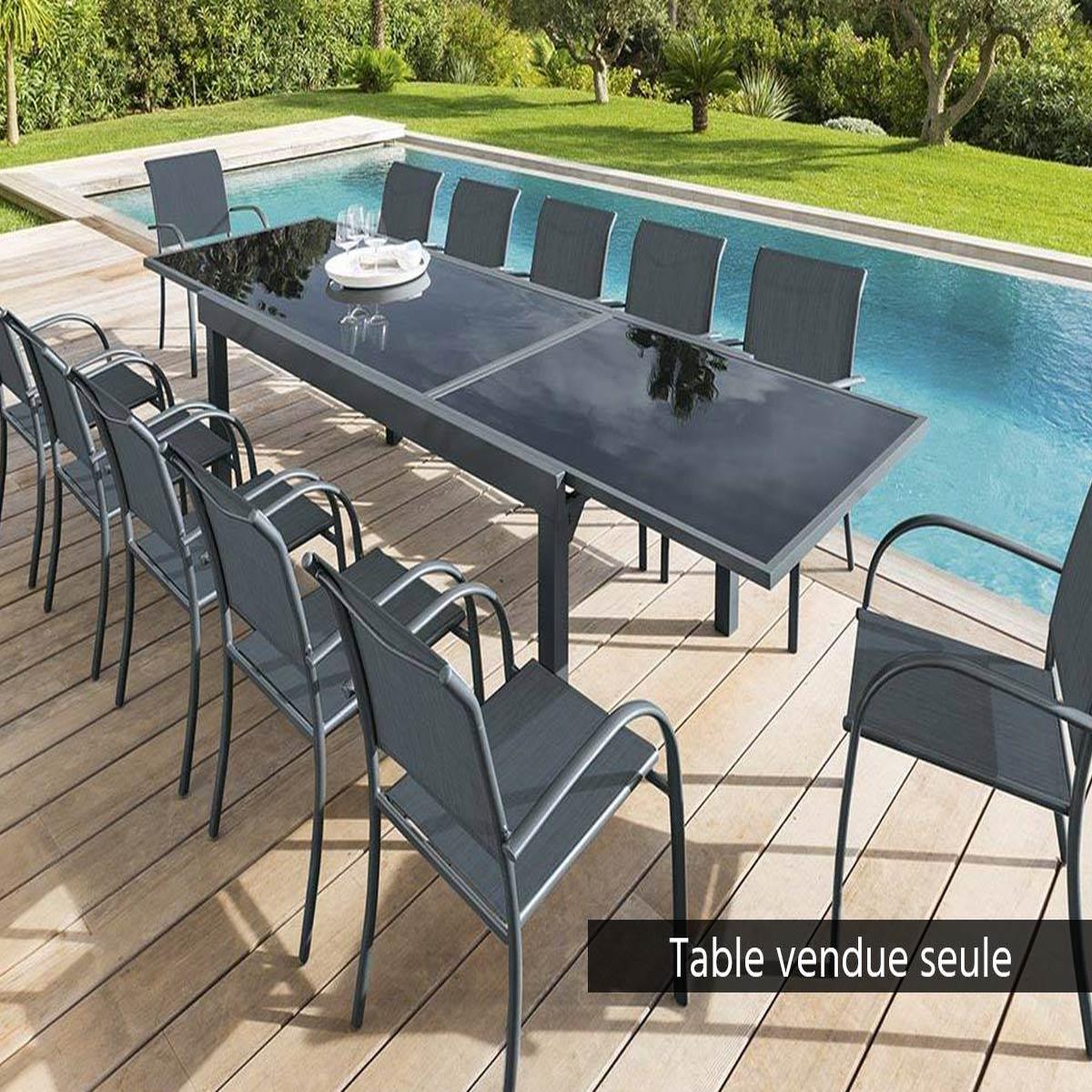 Voir la diapositive 2 : HESPERIDE Table extensible rectangulaire en verre Piazza 8/12 places Gris anthracite - Hespéride