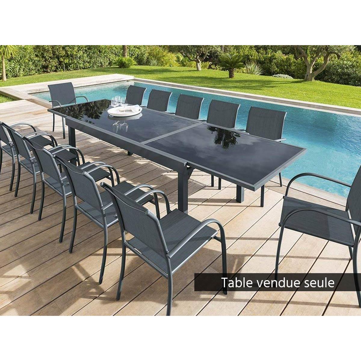 HESPERIDE Table extensible rectangulaire en verre Piazza 8/12 places Gris anthracite - Hespéride
