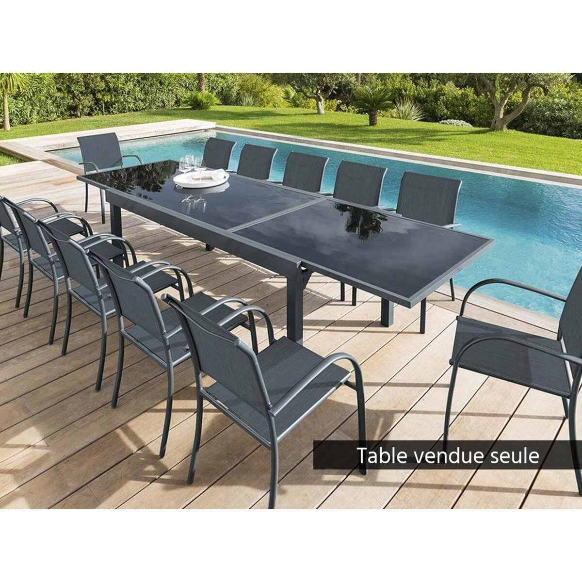 HESPERIDE Table extensible rectangulaire en verre Piazza 8/12 places Gris anthracite - Hespéride