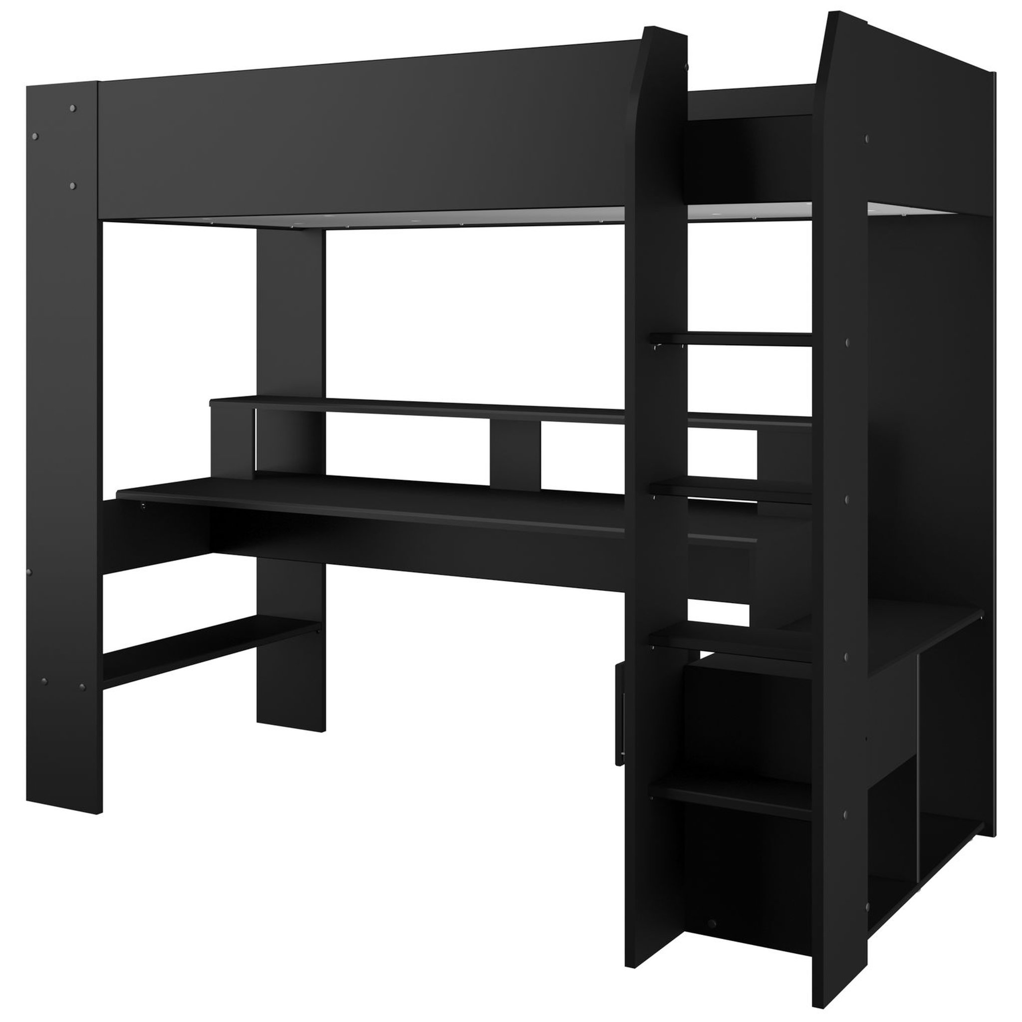 Voir la diapositive 3 : Lit mezzanine gaming à LED 90x200 cm avec bureau et rangement CONNECT