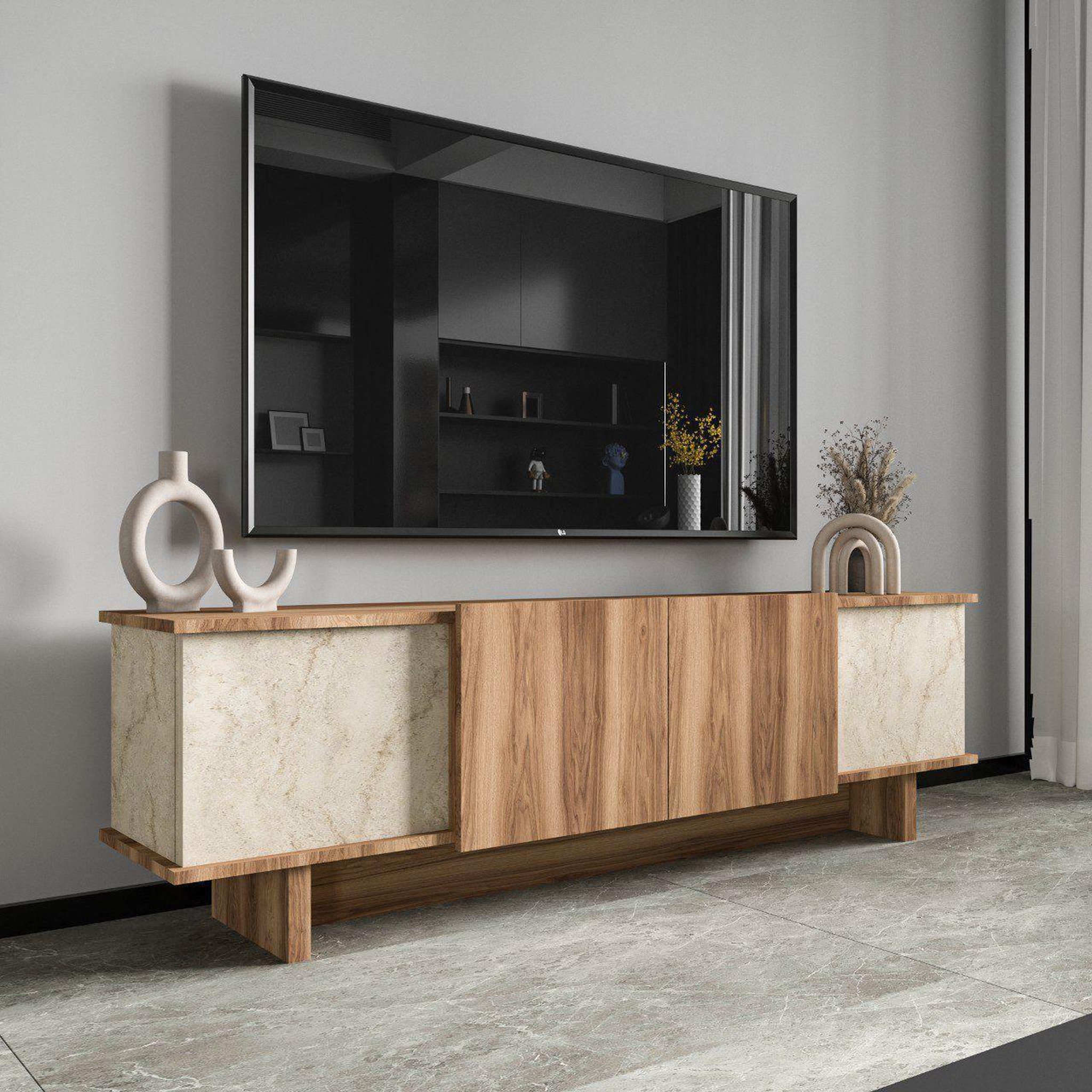 Voir la diapositive 2 : Habitat et Jardin Meuble tv en bois  diana  180 x 33 x 50 cm - travertin