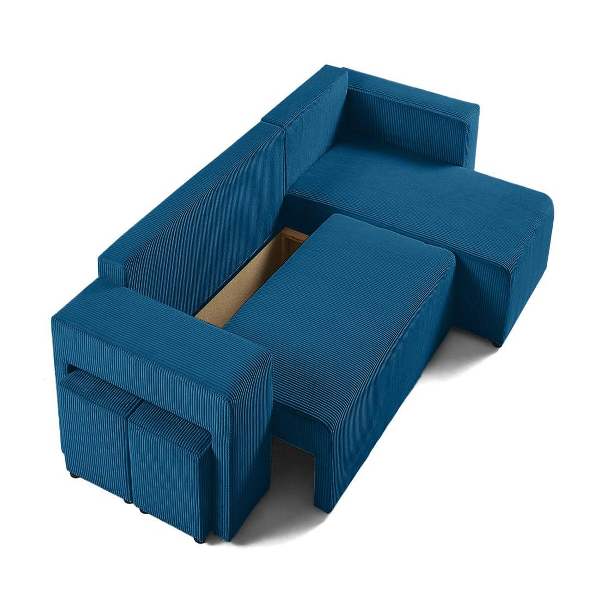 Voir la diapositive 3 : BEST MOBILIER Topaze - canapé d'angle réversible 4 places - convertible avec coffre, tablette et poufs - en velours côtelé
