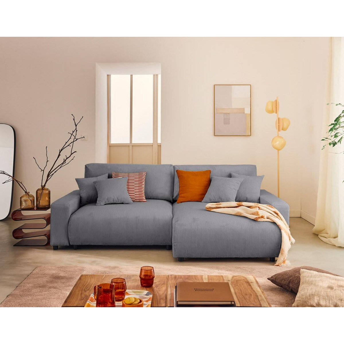 LISA DESIGN Pivoine - canapé d'angle 4 places réversible convertible avec 2 coffres en velours côtelé