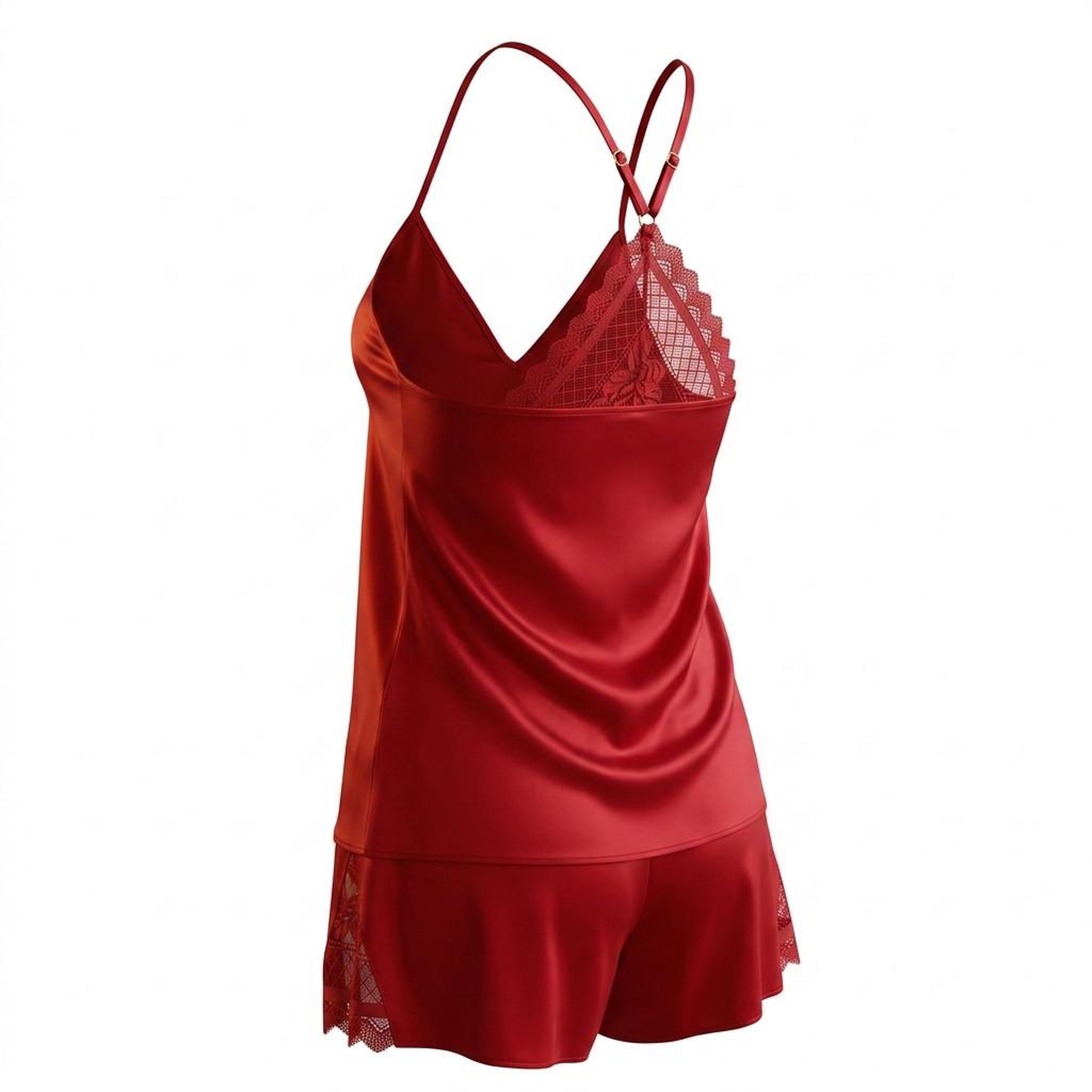 Voir la diapositive 3 : OZABI OZABI Pyjama Femme Satiné Débardeur Dentelle Col V Toucher Soie