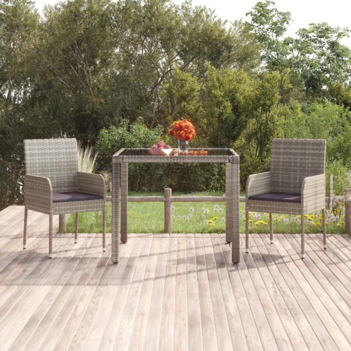 VIDAXL Chaises de jardin avec coussins lot de 2 Résine tressée Gris