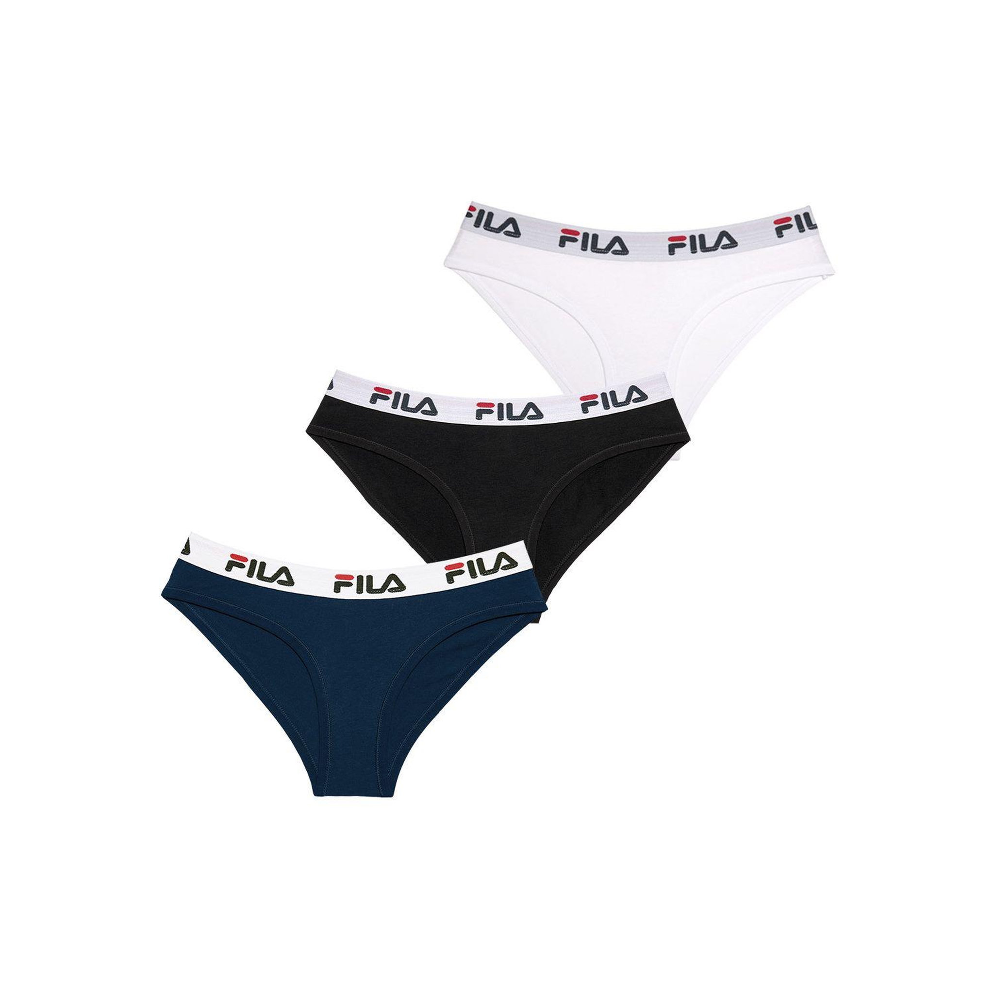 FILA Lot de 3 Culottes coton femme Fila 6043 Noir Navy et Blanc. Coloris disponibles : Noir