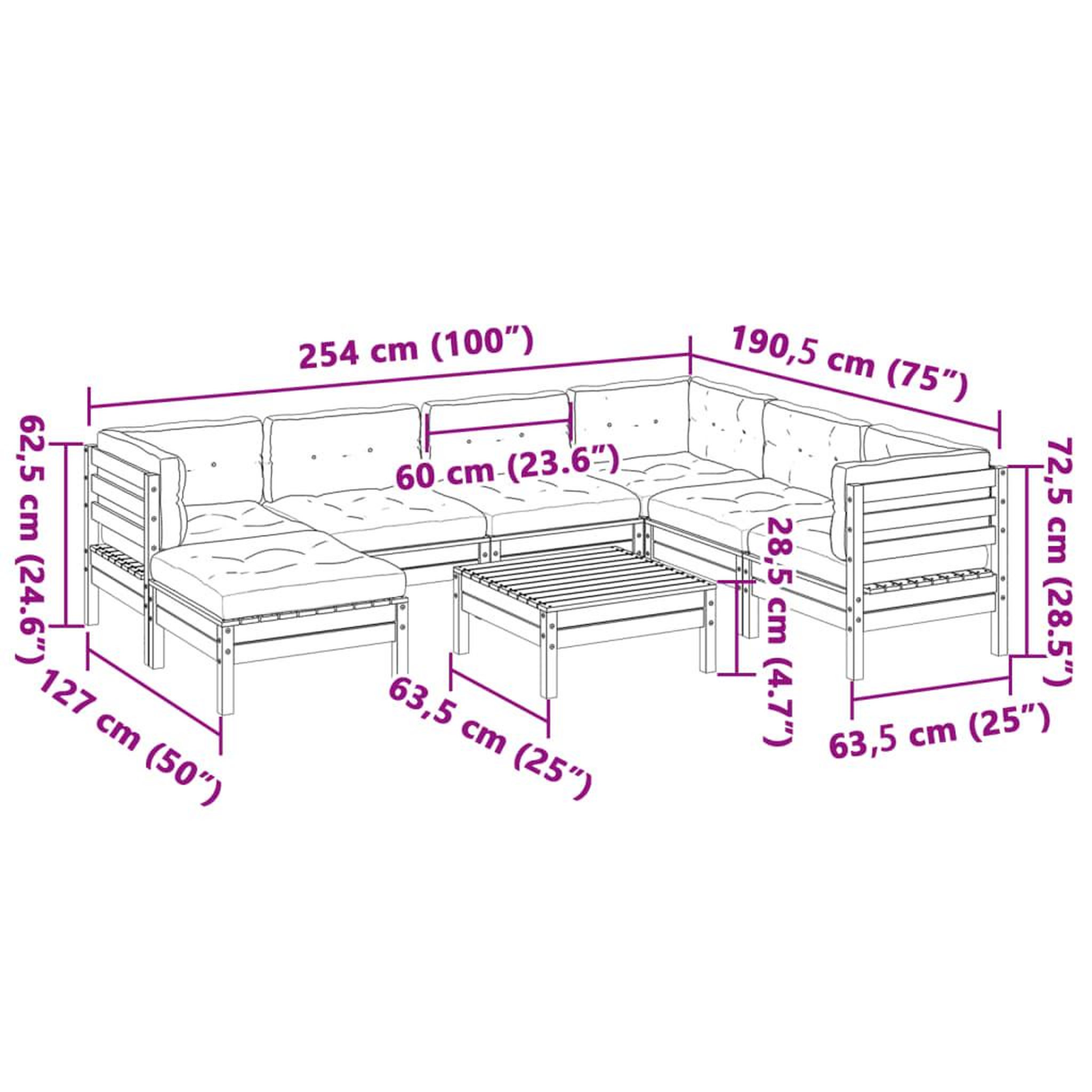Voir la diapositive 6 : VIDAXL Salon de jardin 8 pcs avec coussins sapin douglas solide