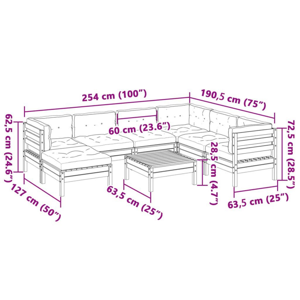 VIDAXL Salon de jardin 8 pcs avec coussins sapin douglas solide