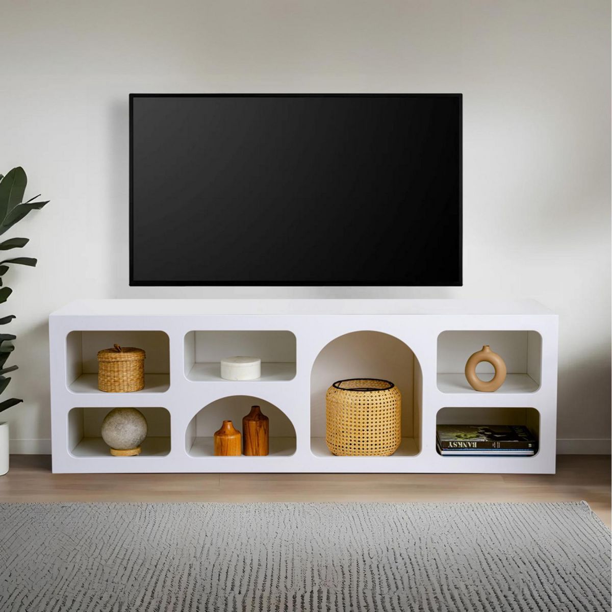 CONCEPT USINE Buffet bas 7 niches design organique blanc 160x50cm FERLIS