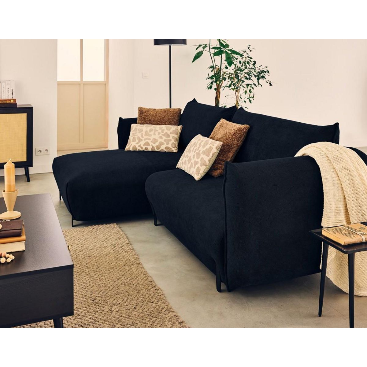 LISA DESIGN Gianni - canapé d'angle gauche 4 places convertible avec coffre en tissu