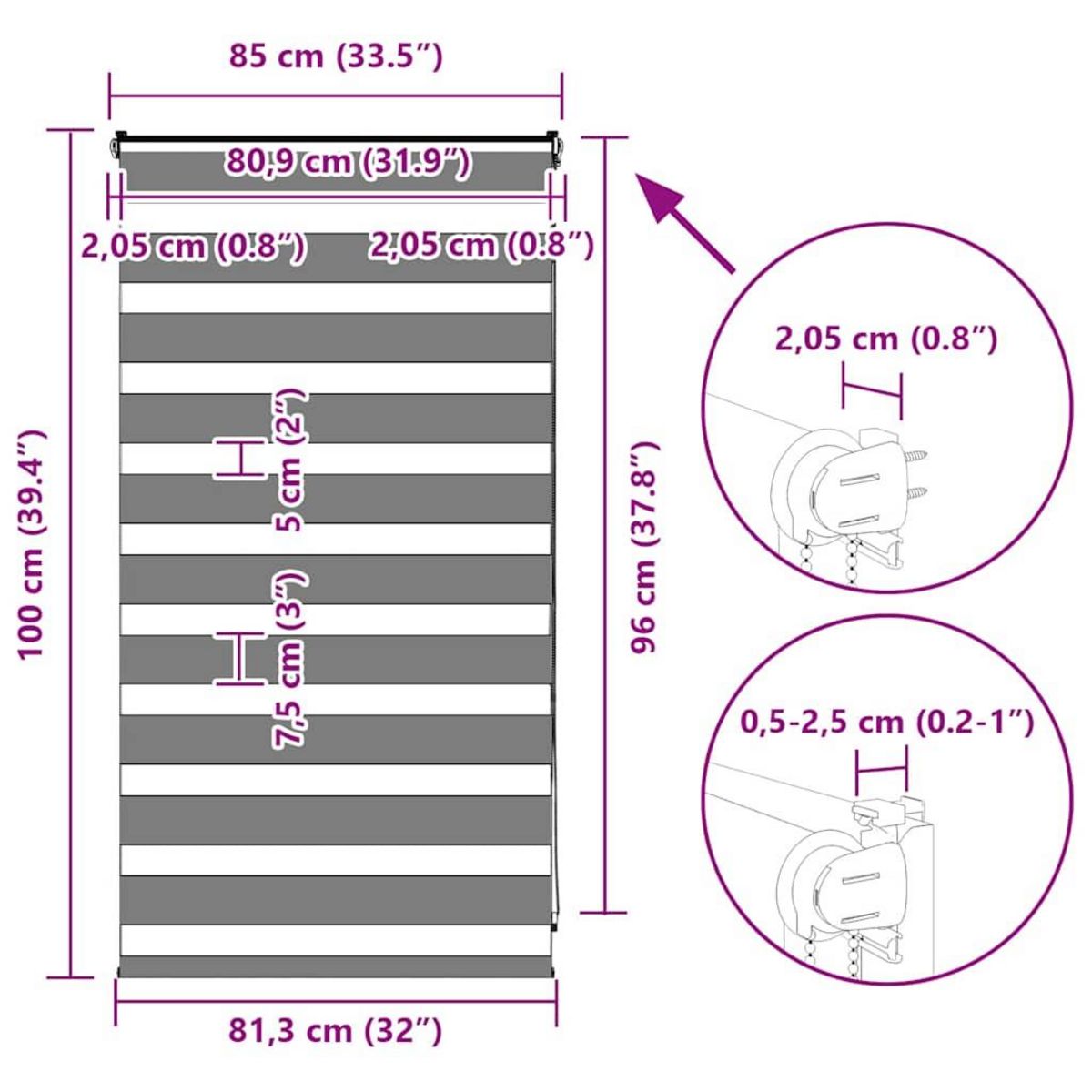 VIDAXL Store zebre gris clair largeur du tissu 80,9 cm polyester