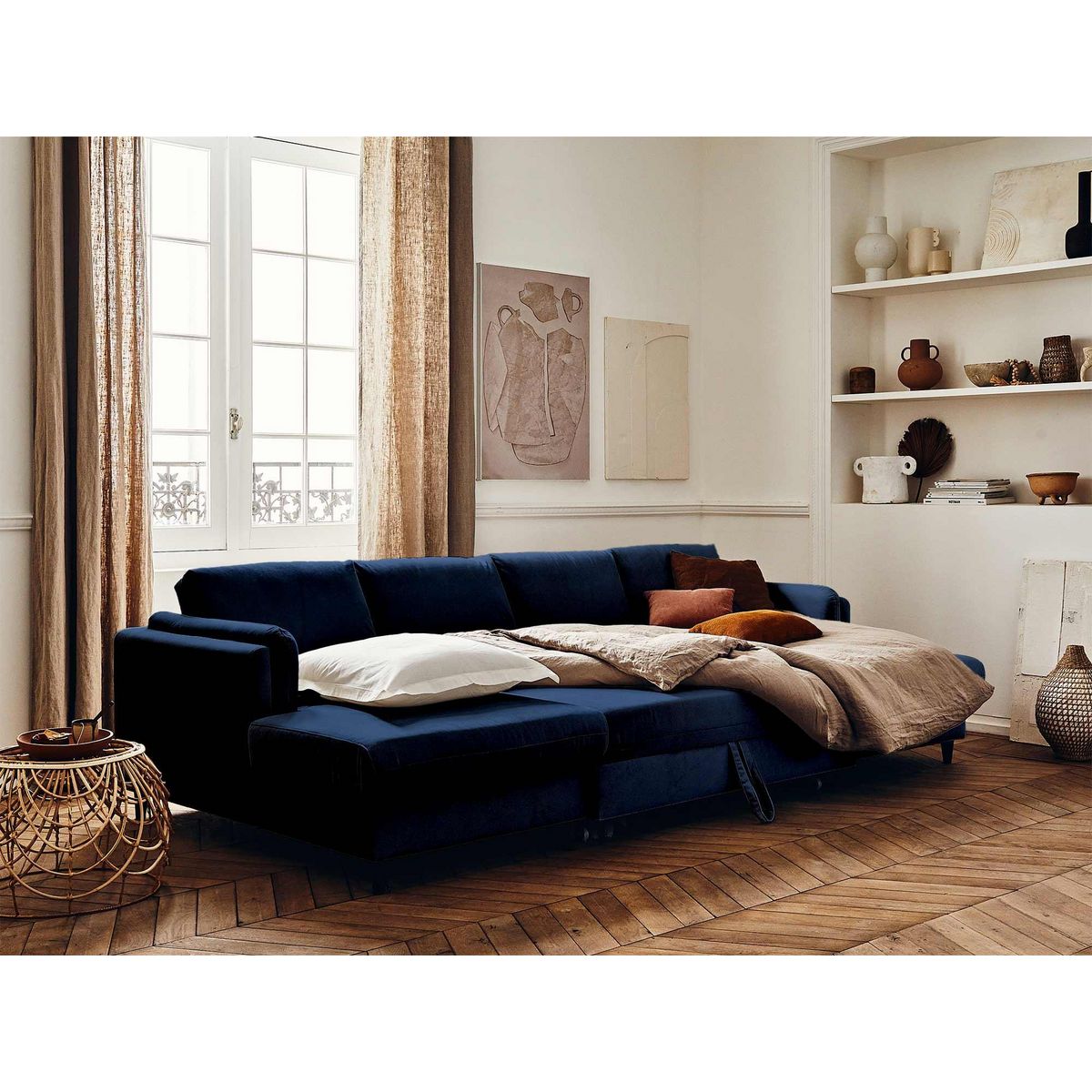 LISA DESIGN Brooke - canapé panoramique en u - 7 places - convertible avec coffre - en velours