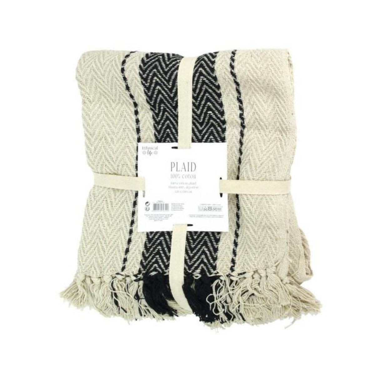 Paris Prix Plaid Déco à Rayures  Berbère  120x150cm Écru