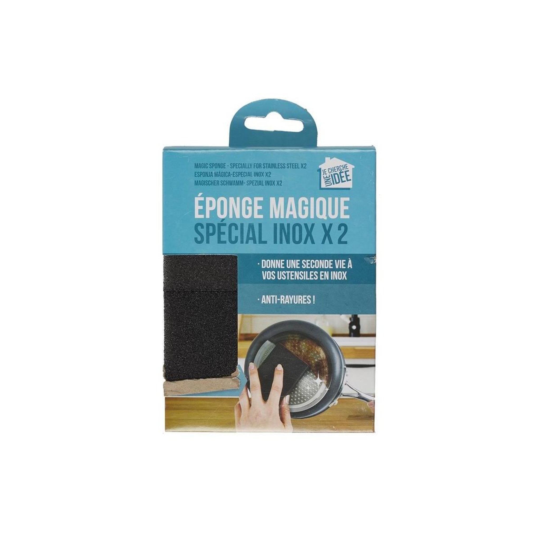 Voir la diapositive 4 : Je cherche une idee Lot de 2 éponges nettoyantes  spécial inox  10cm noir