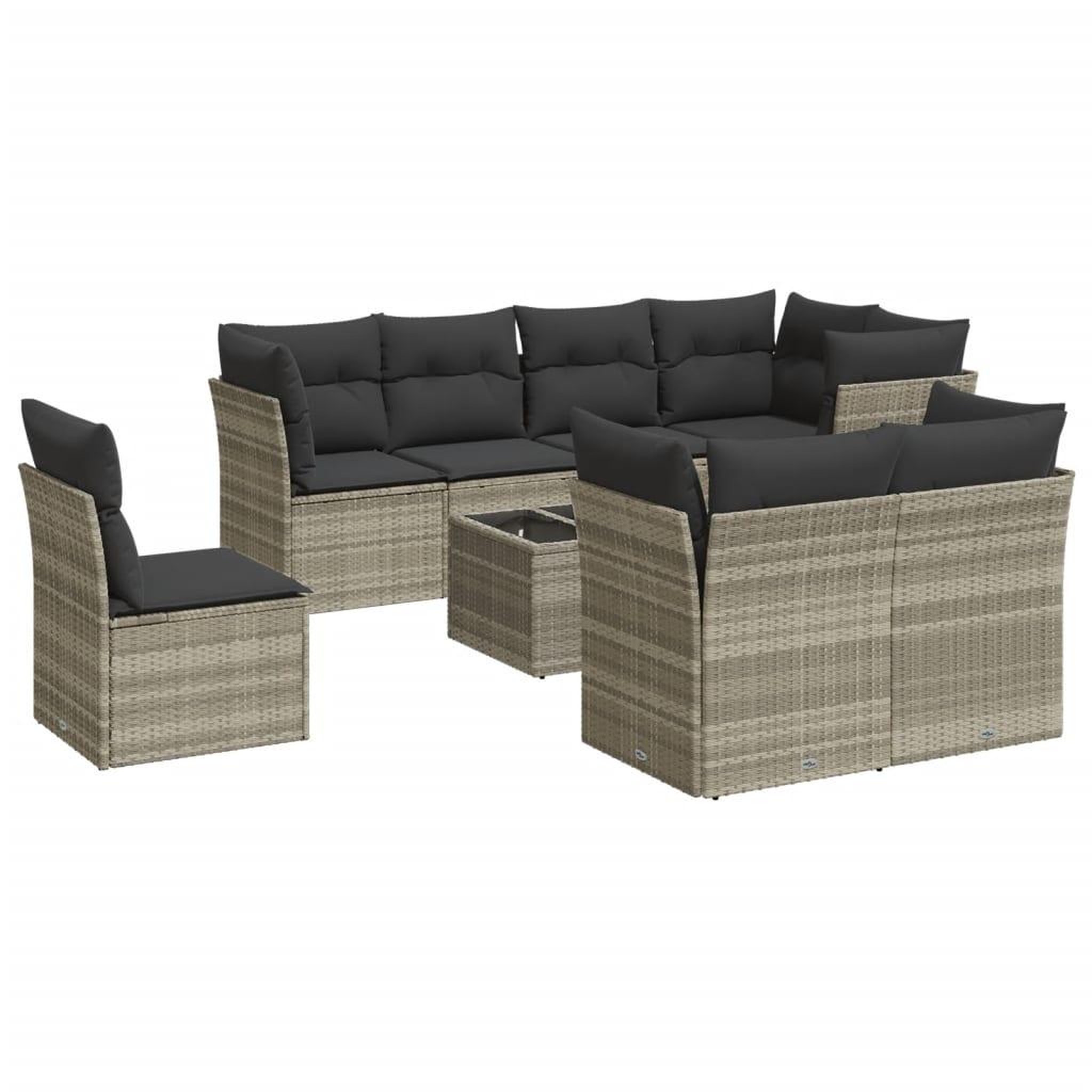 Voir la diapositive 2 : VIDAXL Salon de jardin 9 pcs avec coussins gris clair resine tressee