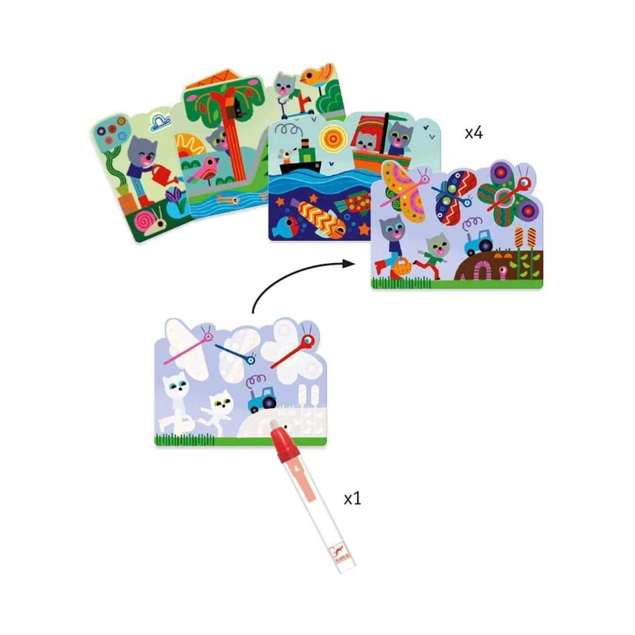 Voir la diapositive 2 : Djeco Coloriage a l eau cache dans le jardin