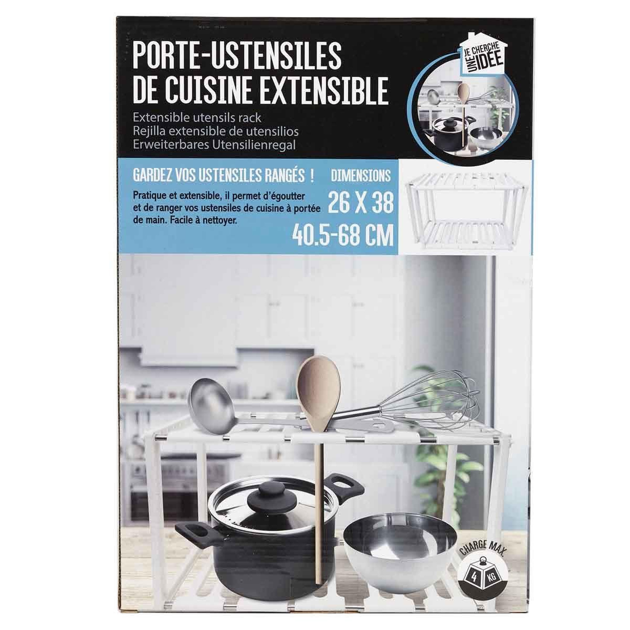 Voir la diapositive 4 : COOK CONCEPT Porte-ustensiles extensible  cuisine  40-68cm blanc
