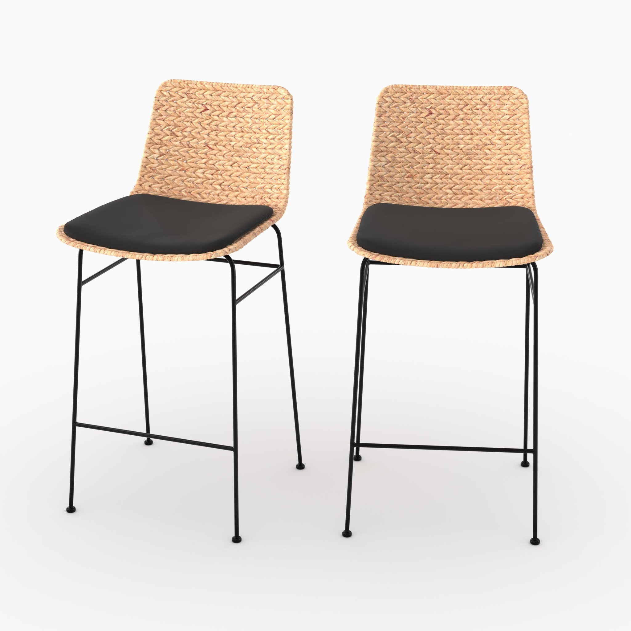 MAISON PAVANE Lot de 2 chaises pour îlot central 66 cm en matière naturelle et noir-faro