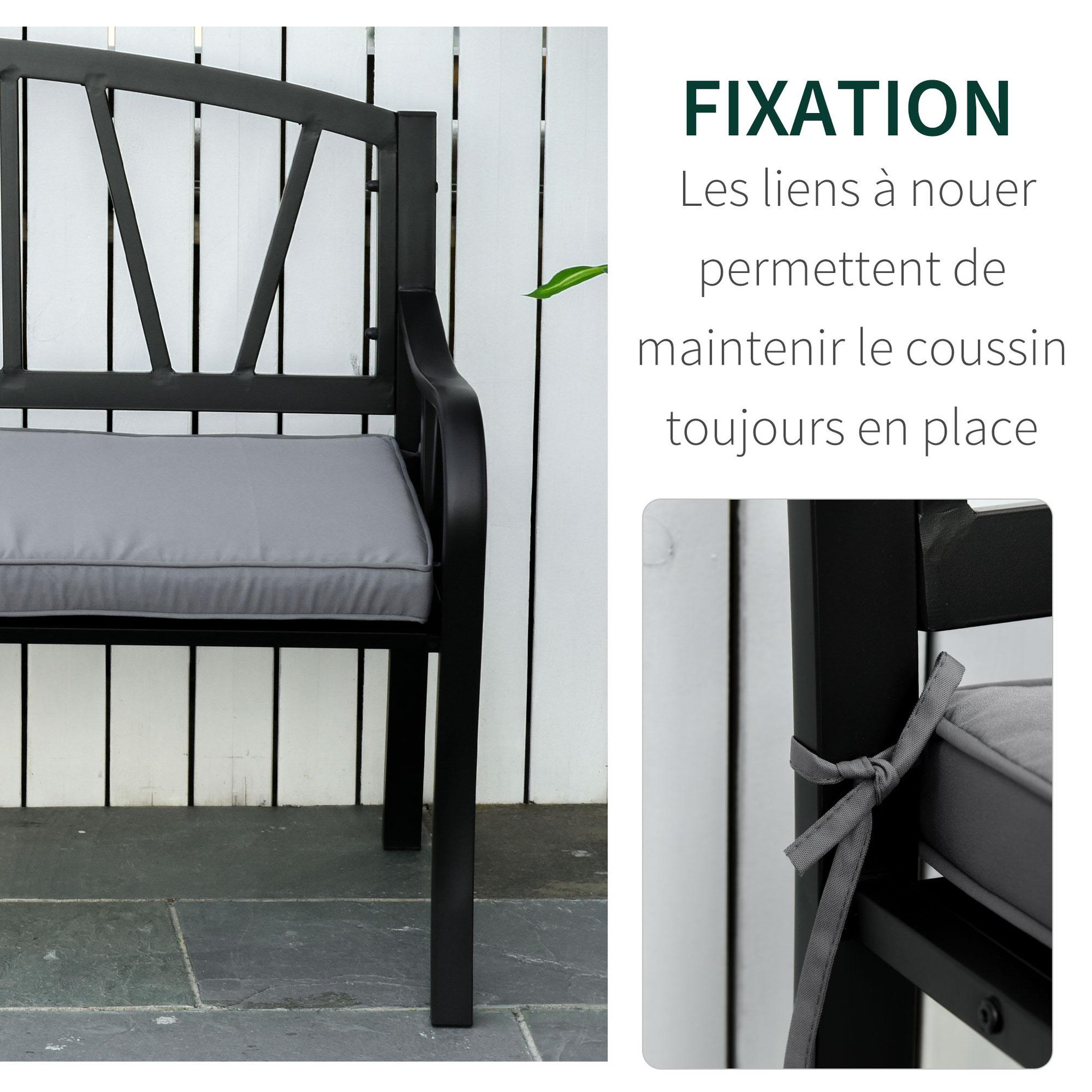 Voir la diapositive 4 : OUTSUNNY Coussins de banc de jardin déhoussables - coussins balancelle - lot de 2 - dim. 120L x 50l cm - rembourrage 5 cm - cordons d'attache - polyester gris