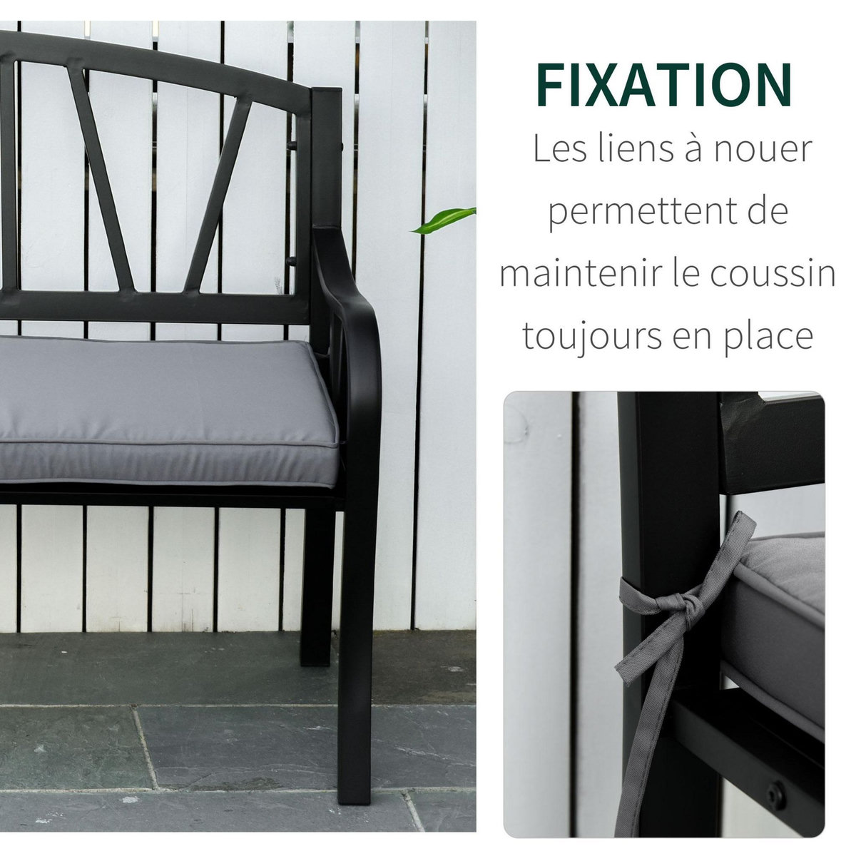 OUTSUNNY Coussins de banc de jardin déhoussables - coussins balancelle - lot de 2 - dim. 120L x 50l cm - rembourrage 5 cm - cordons d'attache - polyester gris