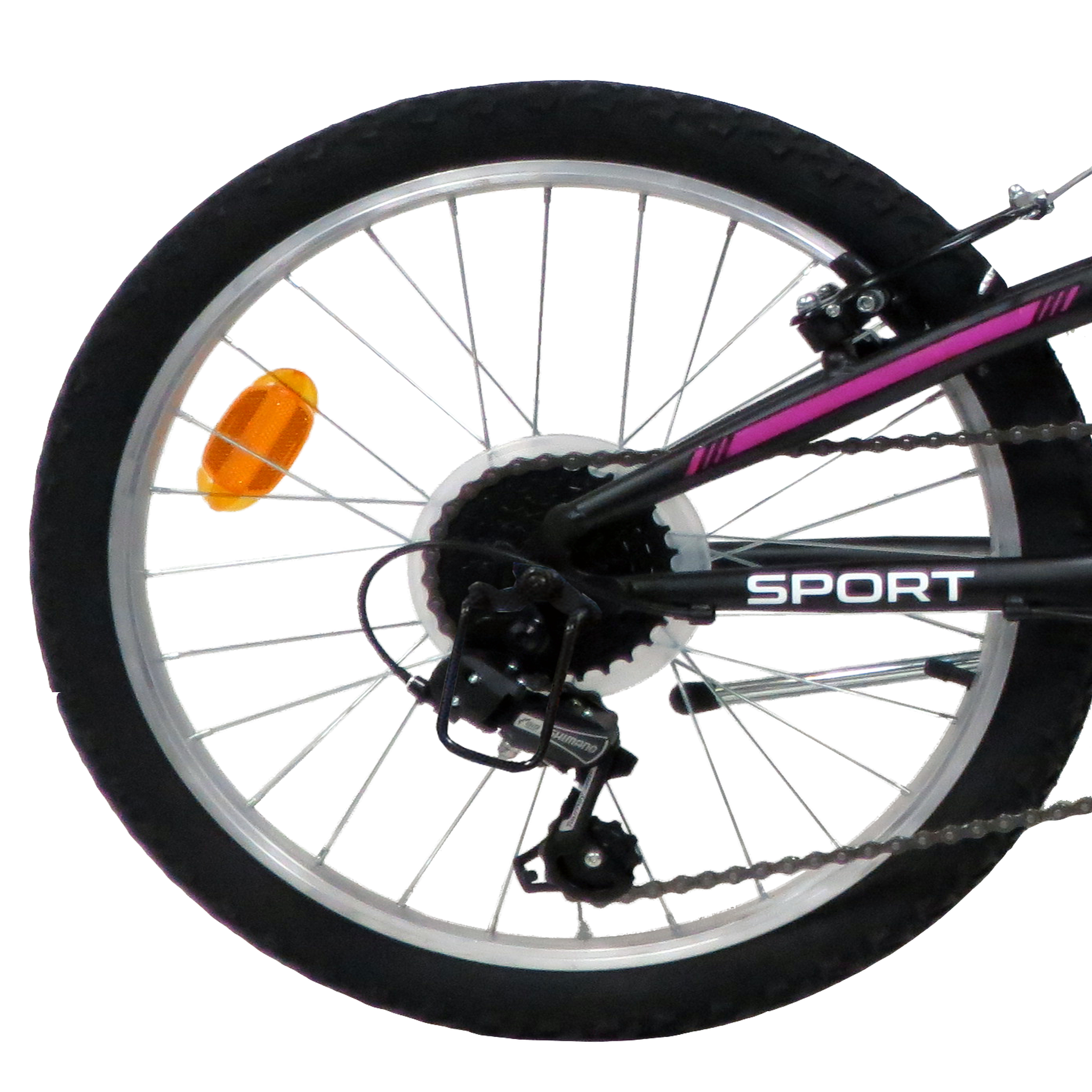 Voir la diapositive 2 : Vélo enfant - VTT 20'' Tout Suspendu Fille   Teens    pour enfant de 120 à 140 cm - Cadre acier suspendu - Fourche télescopique - 6 Vitesses  - Dérailleur Shimano TY21 -  Béquille  & Frein V-Brake + Jantes en aluminium