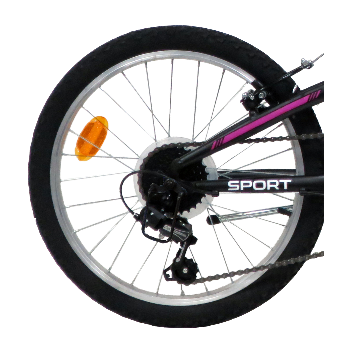 Vélo enfant - VTT 20'' Tout Suspendu Fille   Teens    pour enfant de 120 à 140 cm - Cadre acier suspendu - Fourche télescopique - 6 Vitesses  - Dérailleur Shimano TY21 -  Béquille  & Frein V-Brake + Jantes en aluminium