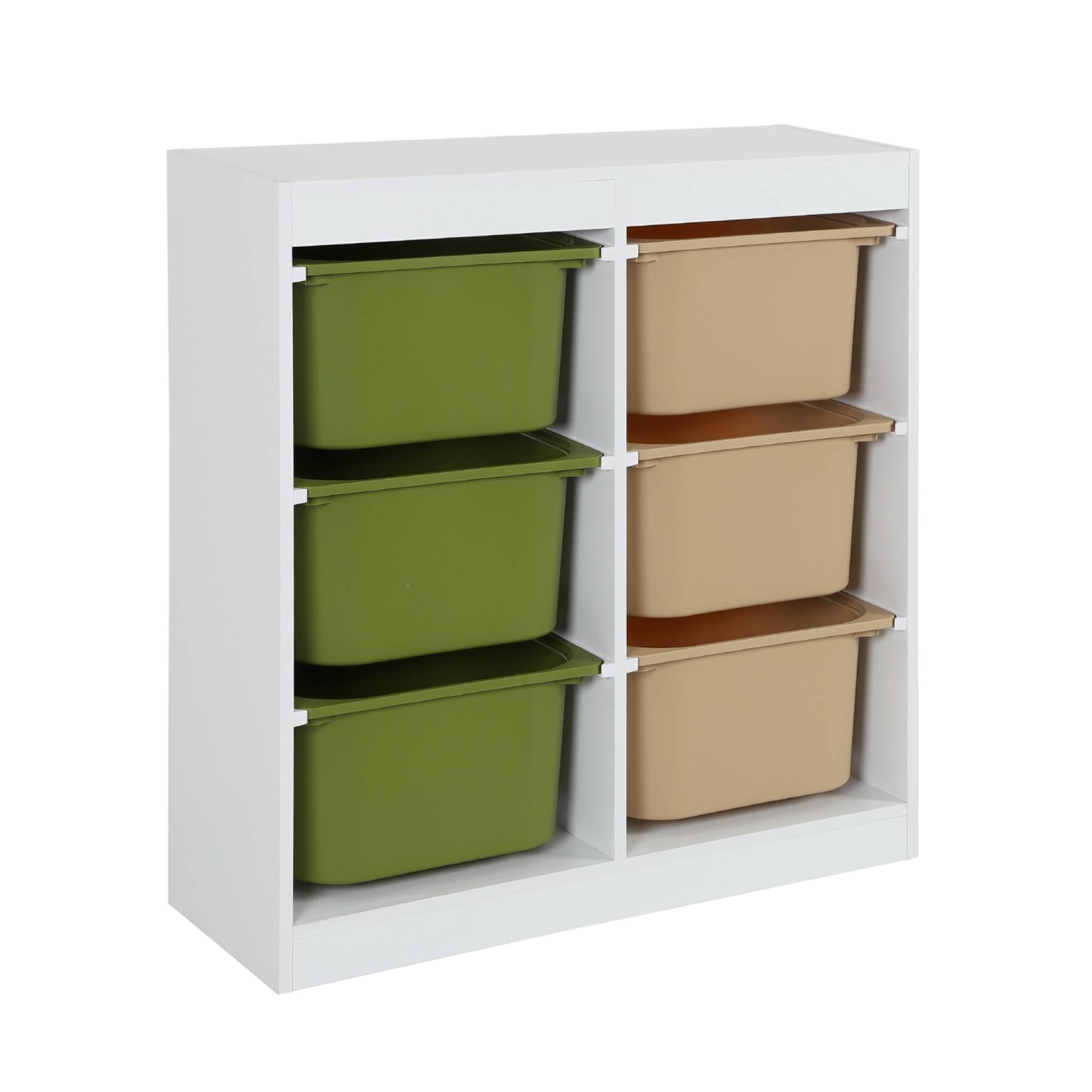 Sweeek Meuble De Rangement Enfant Blanc - 6 Bacs Plastique Amovibles, Anti-Basculement